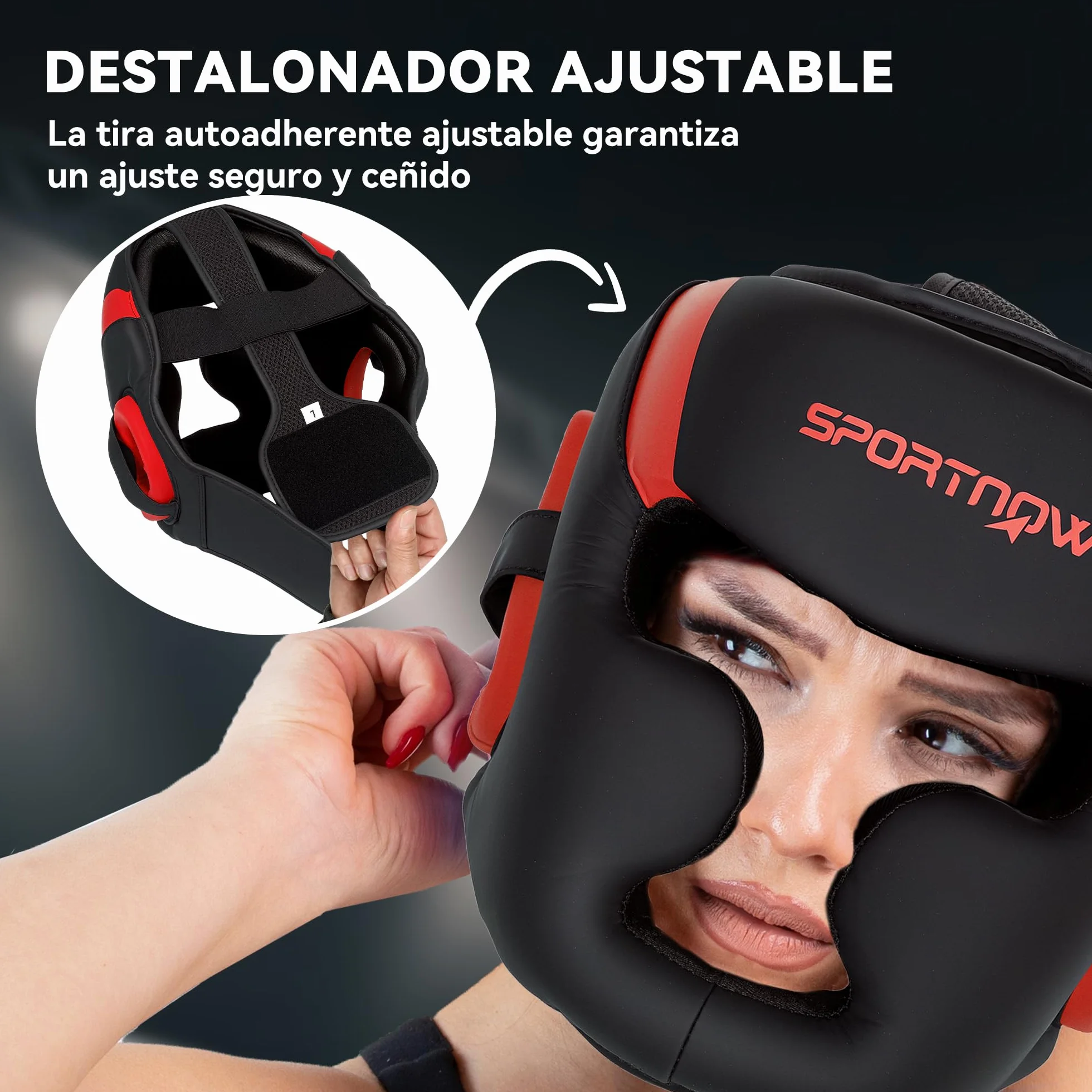 SPORTNOW Casco de Boxeo MMA con Correa Ajustable Protector de Cabeza Talla L Rojo y Negro