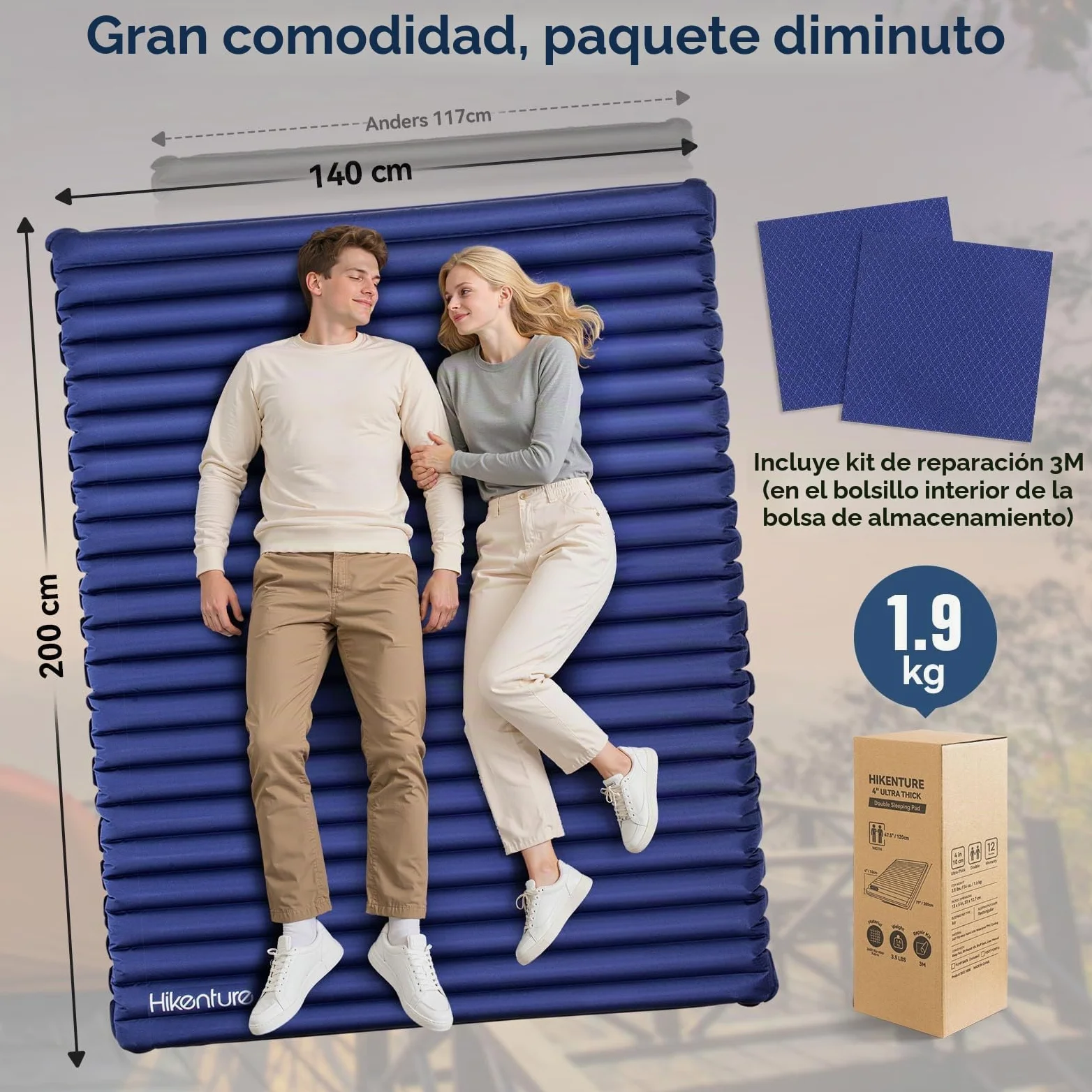 HIKENTURE - Esterilla Aislante para Camping, Ultraligera, Doble colchoneta Aislante Hinchable para 2 Personas, colchón de Aire para Dormir…
