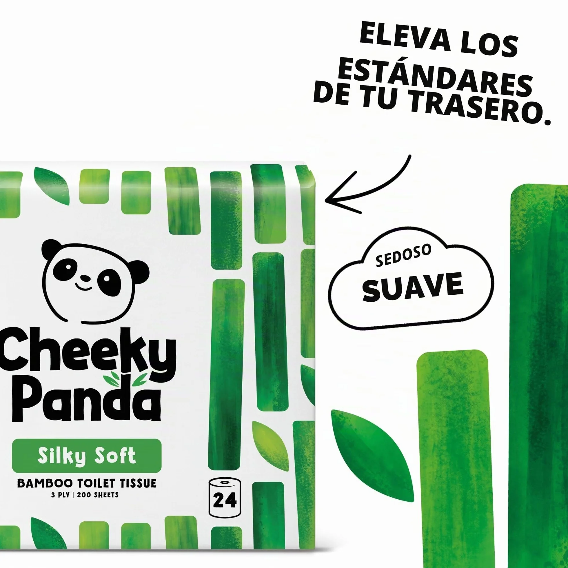 The Cheeky Panda Papel Higiénico de Bambú 24 Rollos 200 Hojas 3 Capas Biodegradable Sin Plástico
