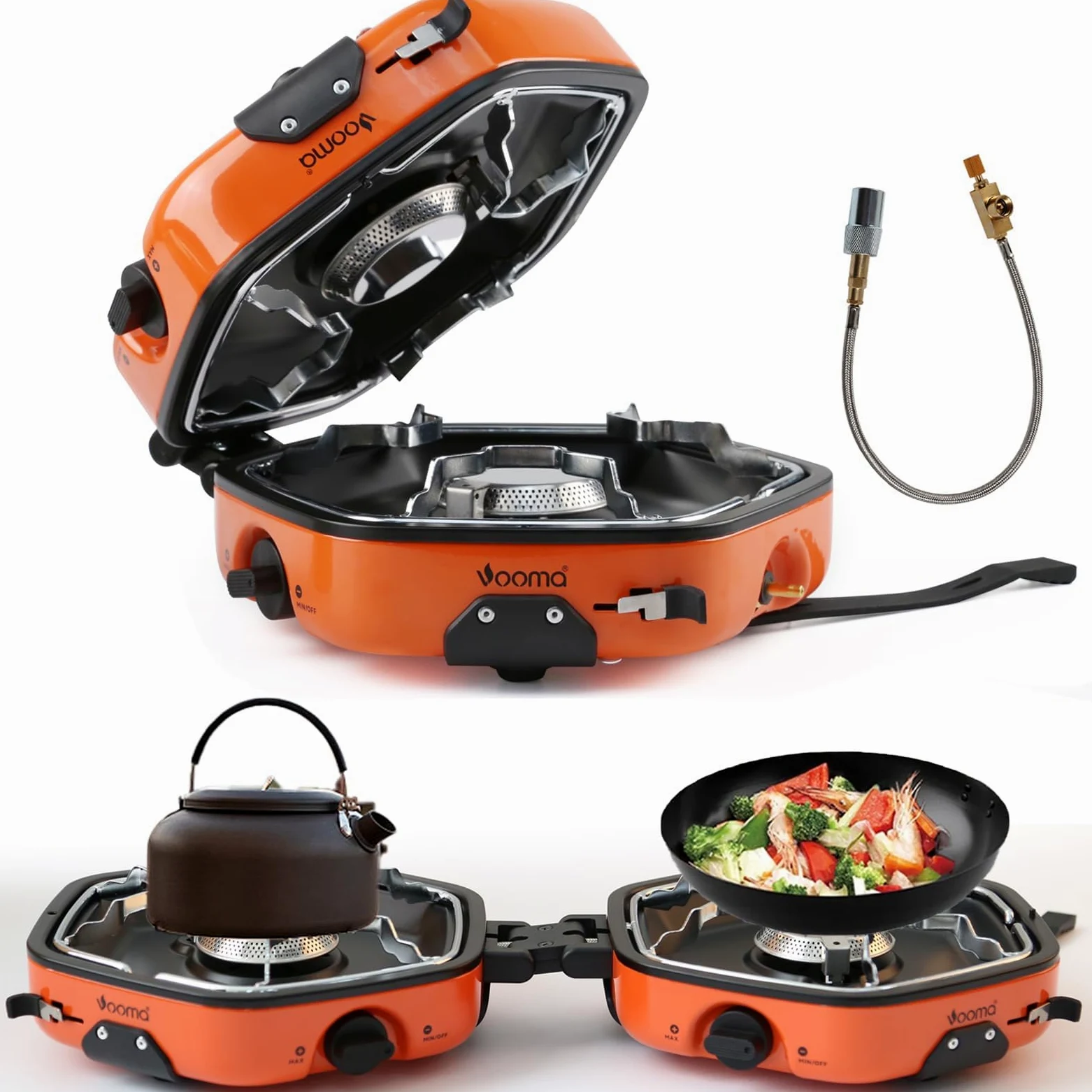 Estufa de gas portátil de 2 quemadores, plegable con quemadores ajustables de 17000 BTU e encendido piezoeléctrico, estufa de gas para camping, barbacoa, estufa de cocina de emergencia