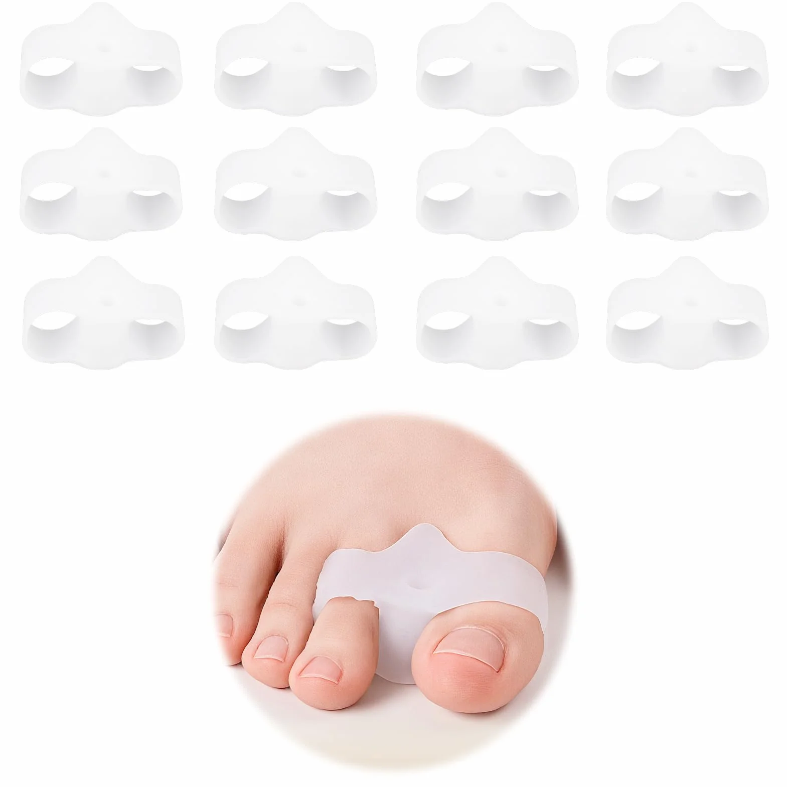 Separador Dedos Pie Hallux Valgus Juanetes Flexibles Alineación Dedo Pack 12 Blanco