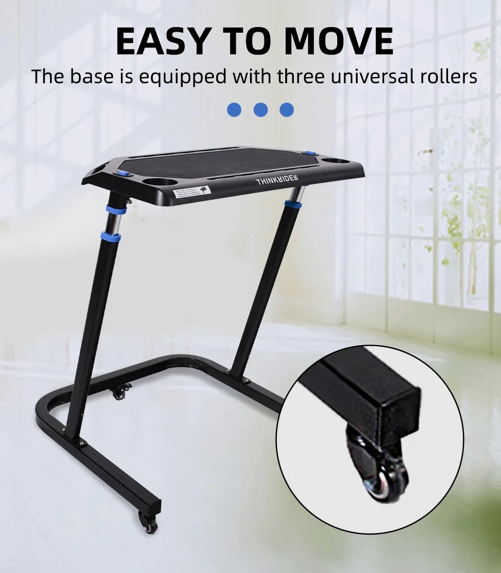 ThinkRider Mesa de bicicleta ajustable – Carrito para ordenador portátil para bicicleta estática o bicicleta – Entrenamiento mientras trabajas o viendo la televisión, mesa de pie