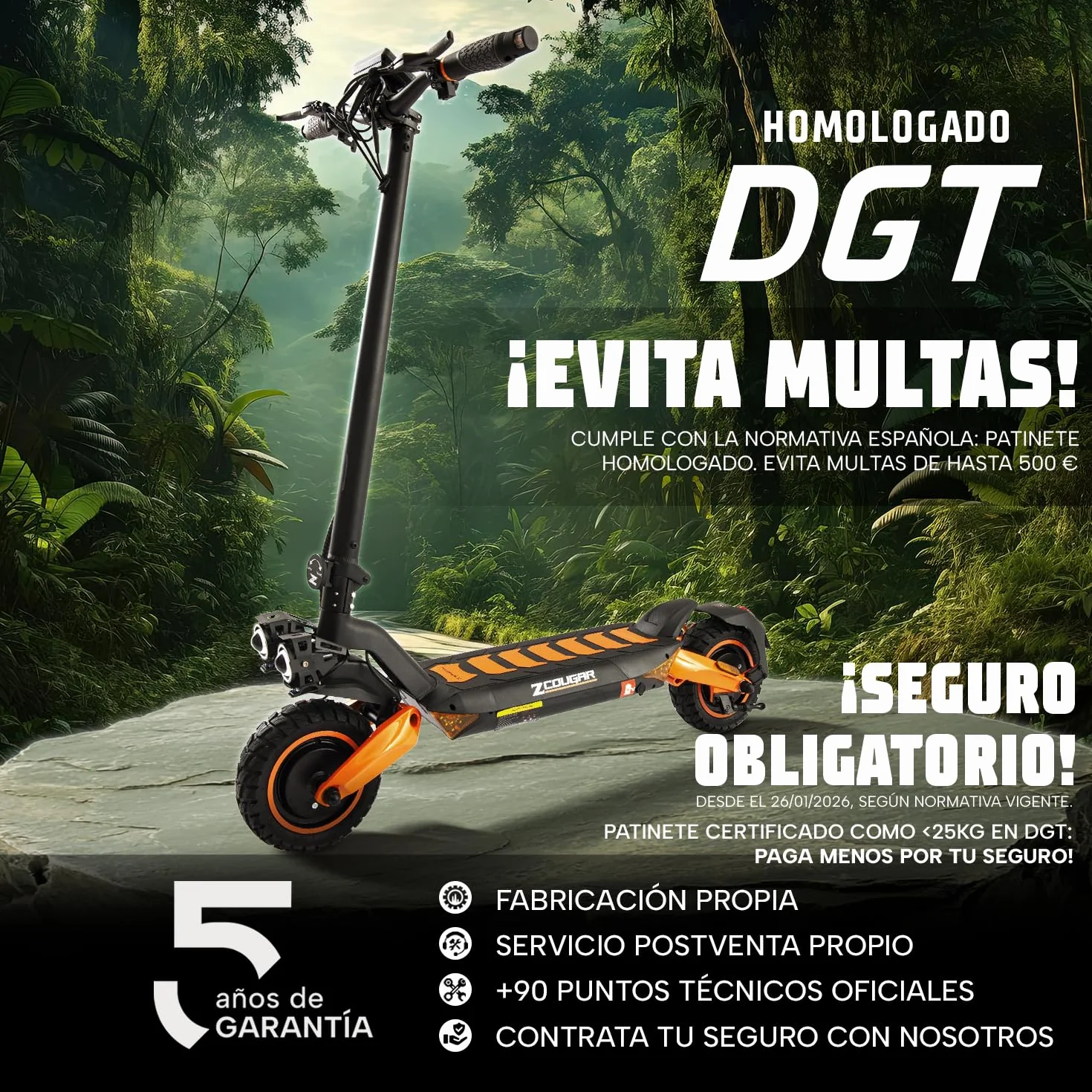 Patinete Eléctrico Adultos Homologado DGT 800W-1600W MAX 35-70km Autonomía IP54 Ruedas 10" Offroad