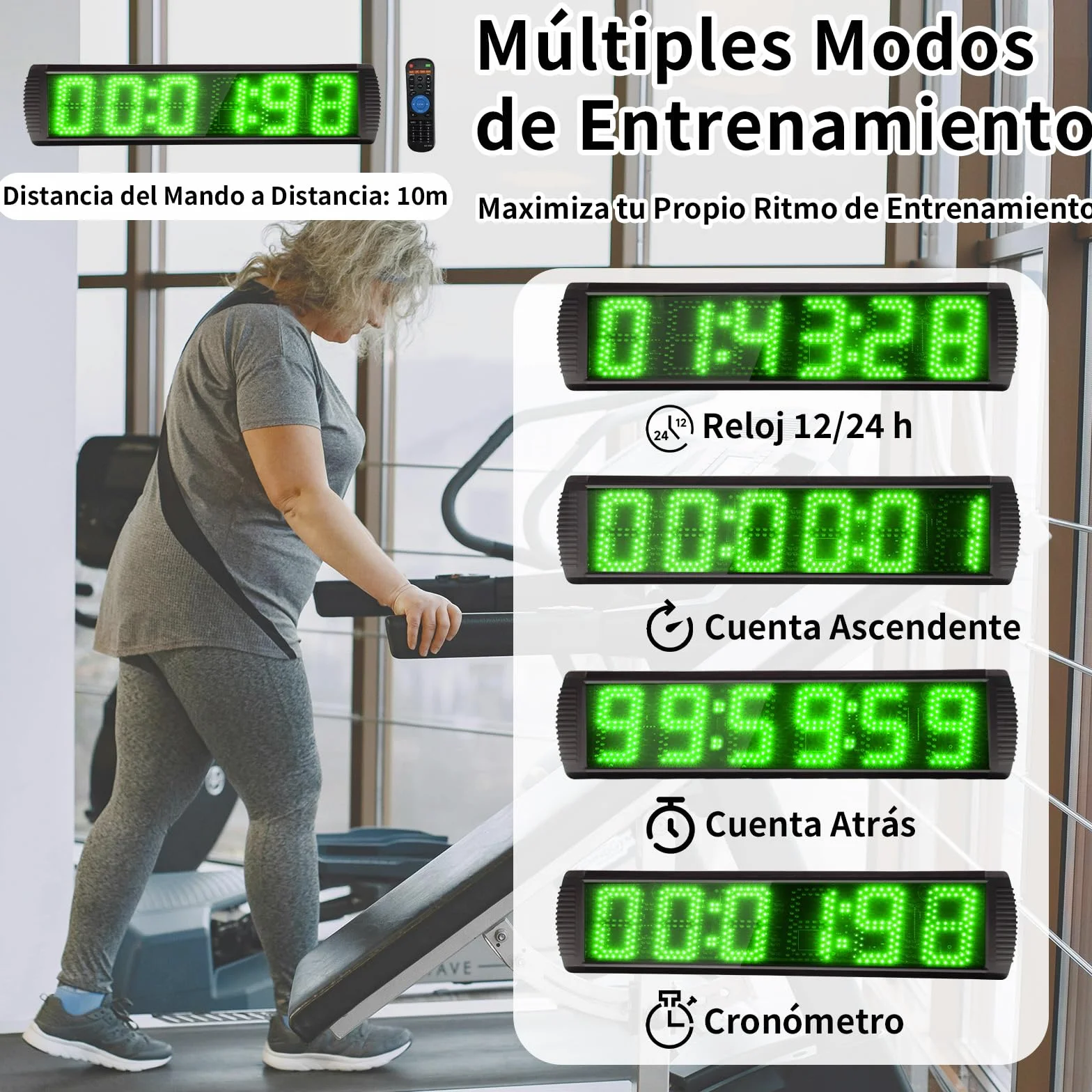 Temporizador con Botón de Inicio/Parada, Cronometros Deportivos 5'' con Soporte, 6 dígitos Temporizador de Cuenta Atrás/Arriba con Control Remoto, 12/24H Temporizado Digital para Maratón