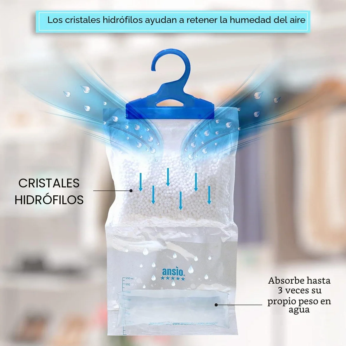 ANSIO Bolsas Colgantes Deshumidificadores Armario 210g Absorber Humedad Moho
