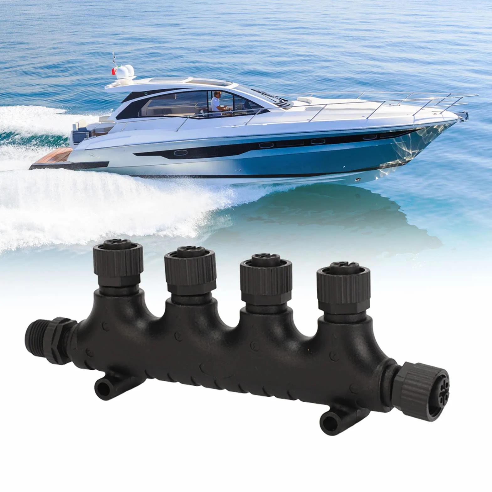Akozon Conector NMEa 2000 T, para NMEa 2000 N2K Conector en T de 4 Puertos M12 5 Pines IP67 a Prueba de Agua para Redes Lowrance