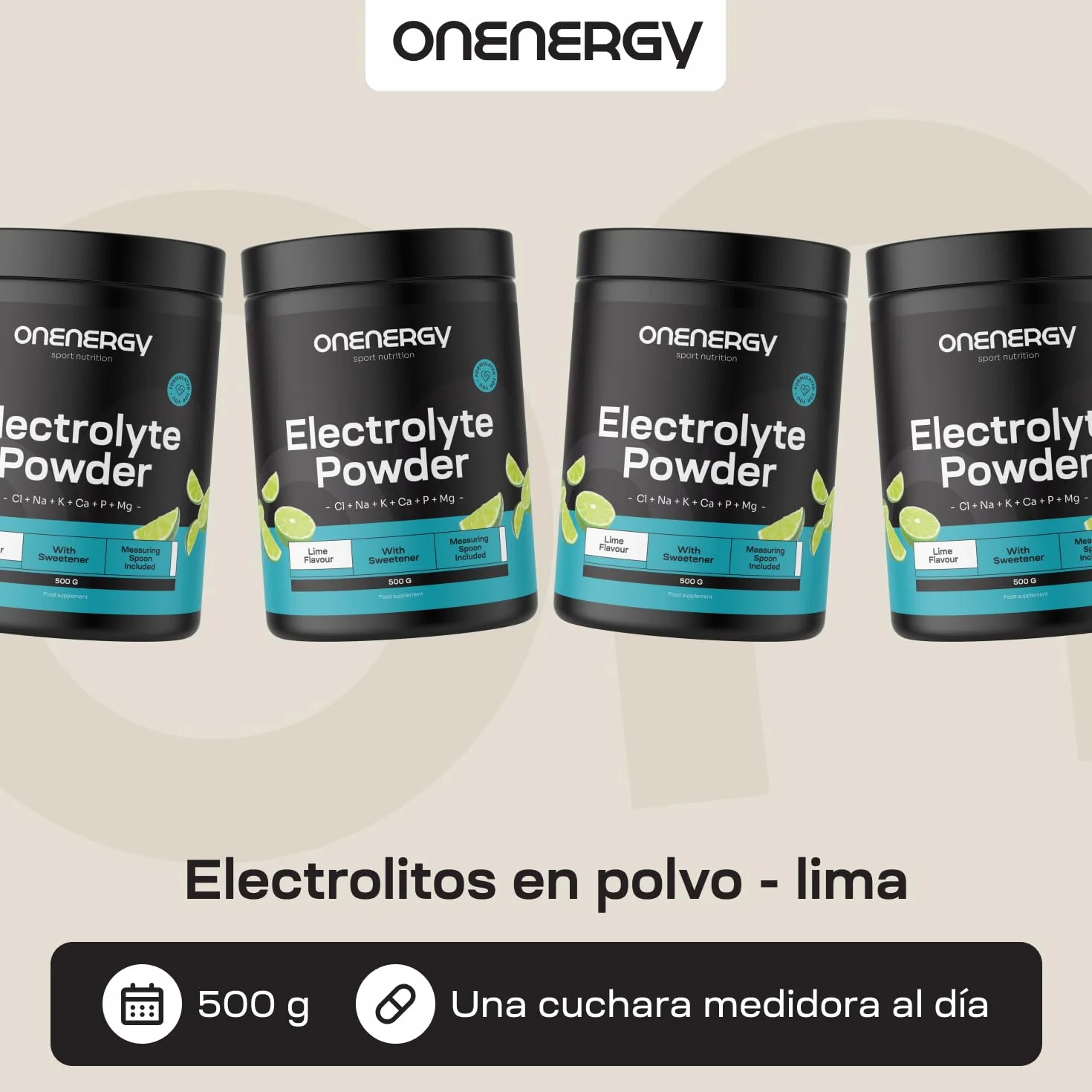 Electrolitos en polvo Lima 500 g 142 dosis Mezcla de 6 minerales Hidratación Apoyo muscular y nervioso