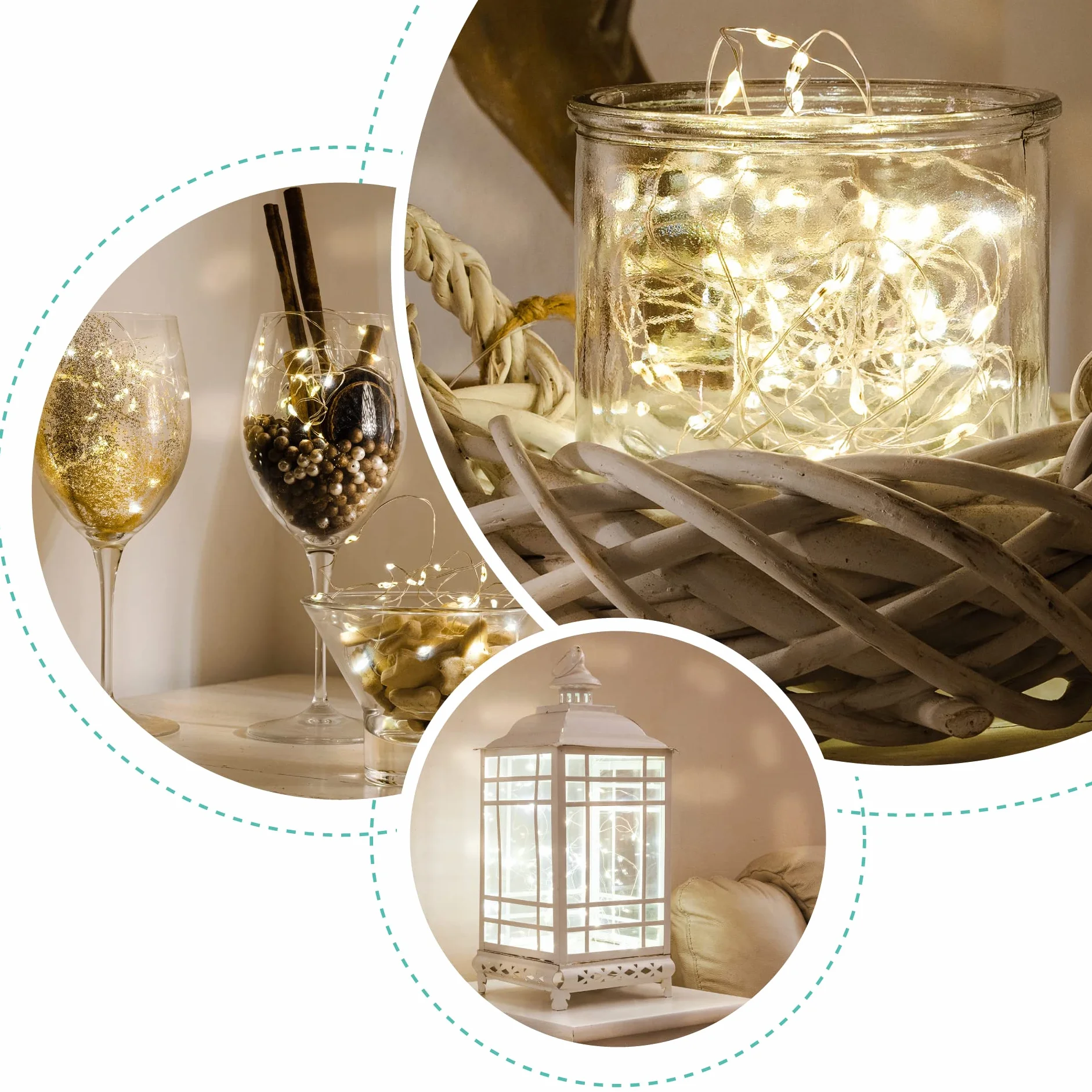 Guirnalda Luces Interior 2M 20 Pequeñas Luz Led Pilas Incluidas Blanco Cálido