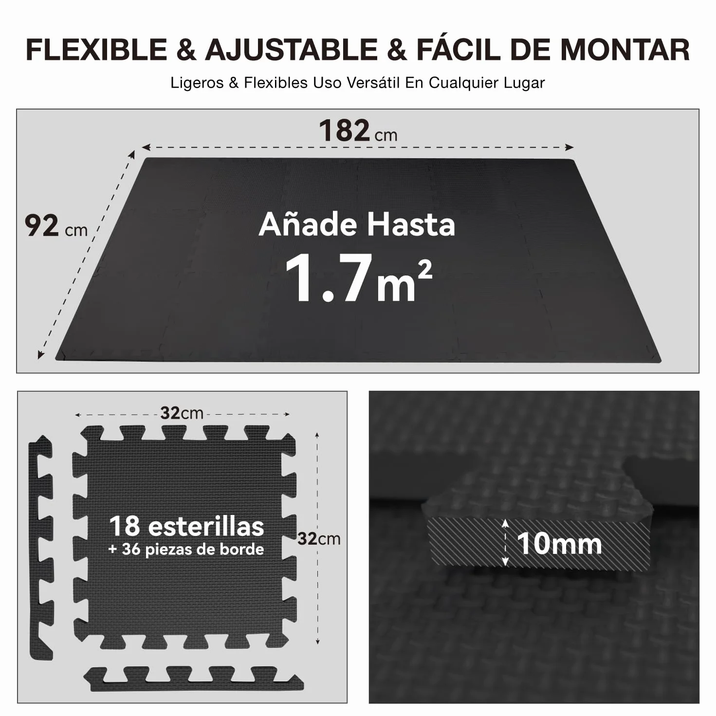 AIRHOP Juego de 18 Alfombrillas para Suelo de Gimnasio, Espuma EVA de Alta Densidad, Antideslizantes y de Alta amortiguación, Ideales para Yoga y Fitness, Gimnasio en casa, 30x30 cm