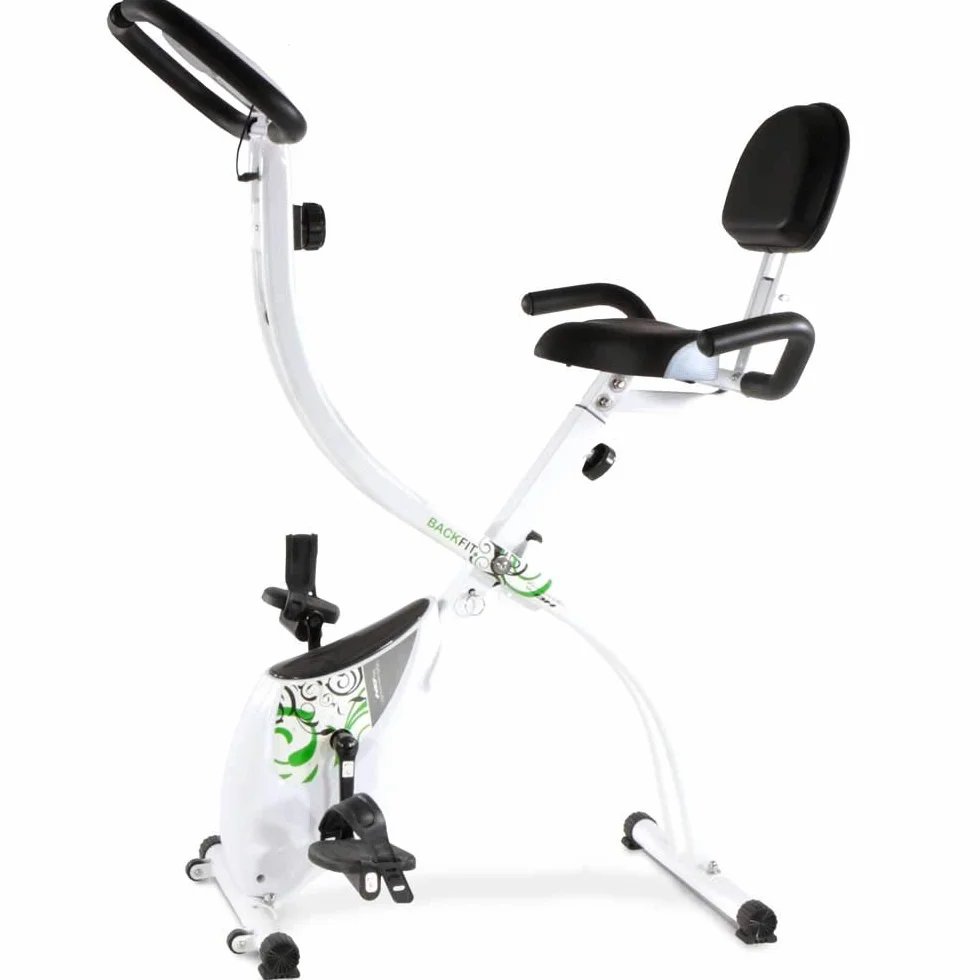 Bicicleta estática plegable con respaldo BACKFIT + soporte tablet/smartphone Blanco