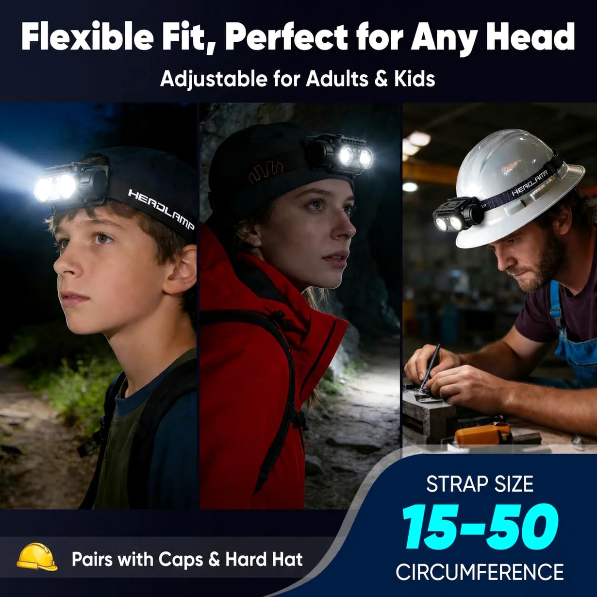 Linterna frontal, lámpara frontal recargable USB-C con sensor de movimiento, 1500 L separada de haz alto y bajo, base ajustable de 45°, impermeable para acampar al aire libre, correr, pesca