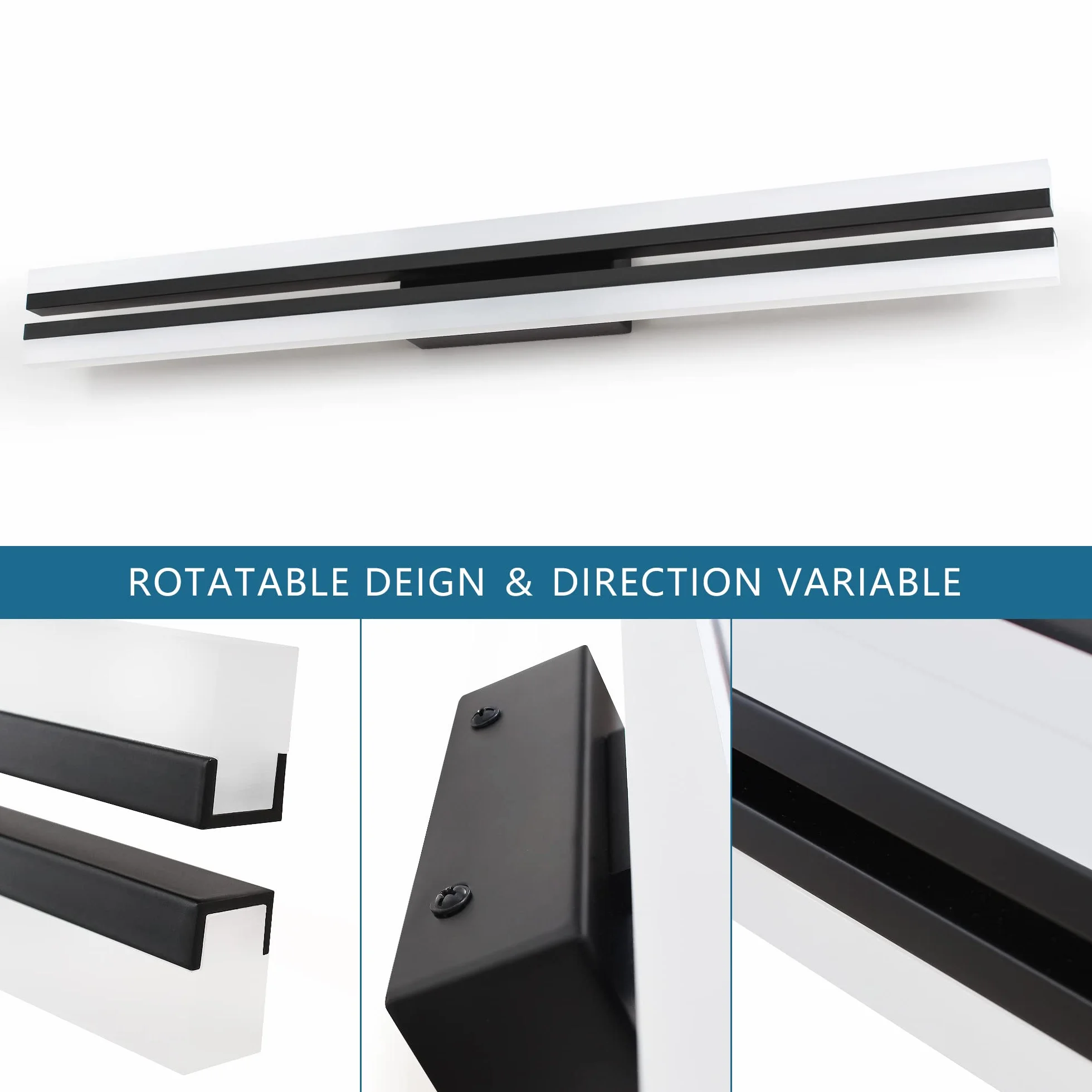 MantoLite LED Lámpara de Pared 60CM 24W IP44 6000K Negro Mate Aplique para Baño y Cuadros
