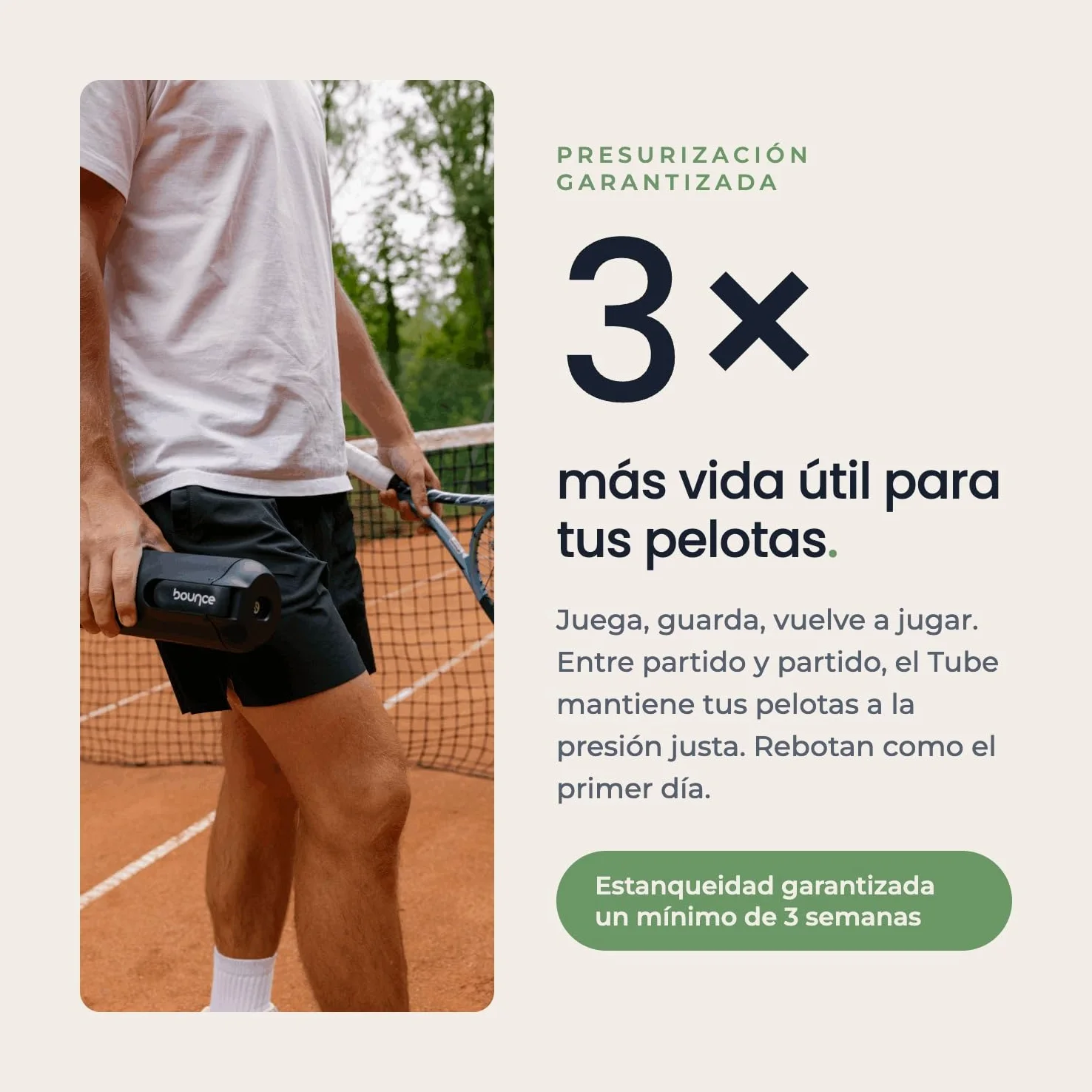 Bounce Tube FilterTech - Presurizador de Pelotas de Tenis | Vida Útil x3 – Estanqueidad Reforzada 3 Semanas – Bomba Integrada Patentada – Made in France