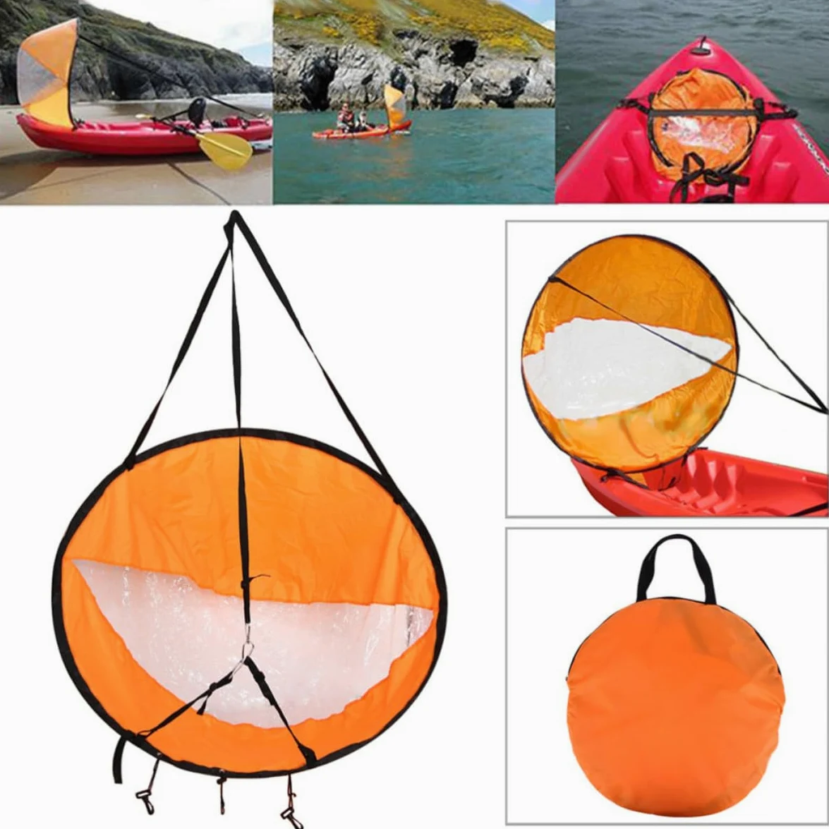 Vela de Kayak Plegable Vela de Viento para Kayak y Tabla de Paddle Surf, Poliéster Tafetán Naranja, Costuras Triple Reforzadas, para Navegación al Aire Libre