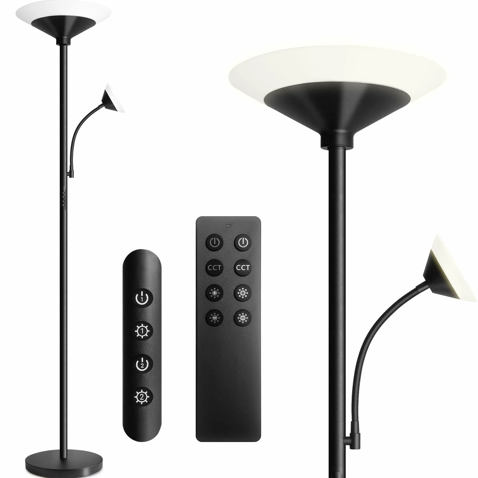 BBHome Lámpara de Pie LED 27W Regulable con Lámpara de Lectura 6W Mando a Distancia Táctil