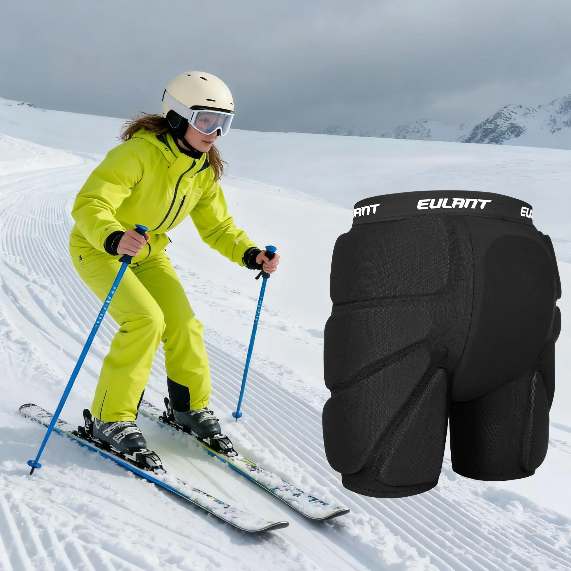 Pantalones Cortos Acolchados de Protección para Snowboard y Esquí con Almohadillas 3D para Cadera y Coxis