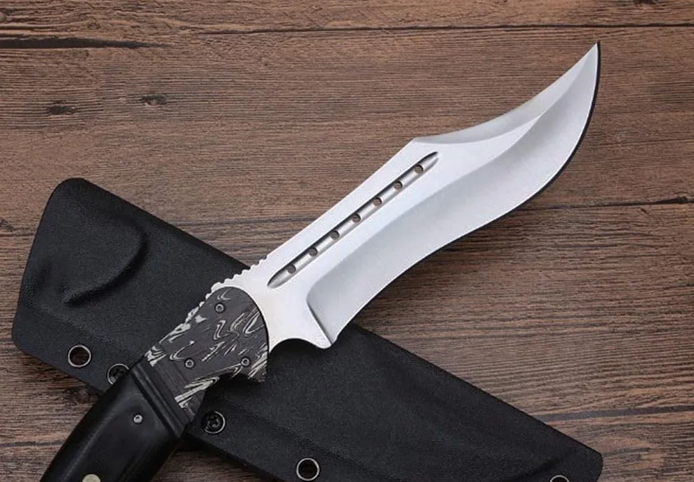 Genérico TEERMA OJ5 Cuchillo de supervivencia Cuchillo de caza de hoja fija enfundada Cuchillo de acero de una pieza para exteriores Ideal para acampadas y actividades al aire libre
