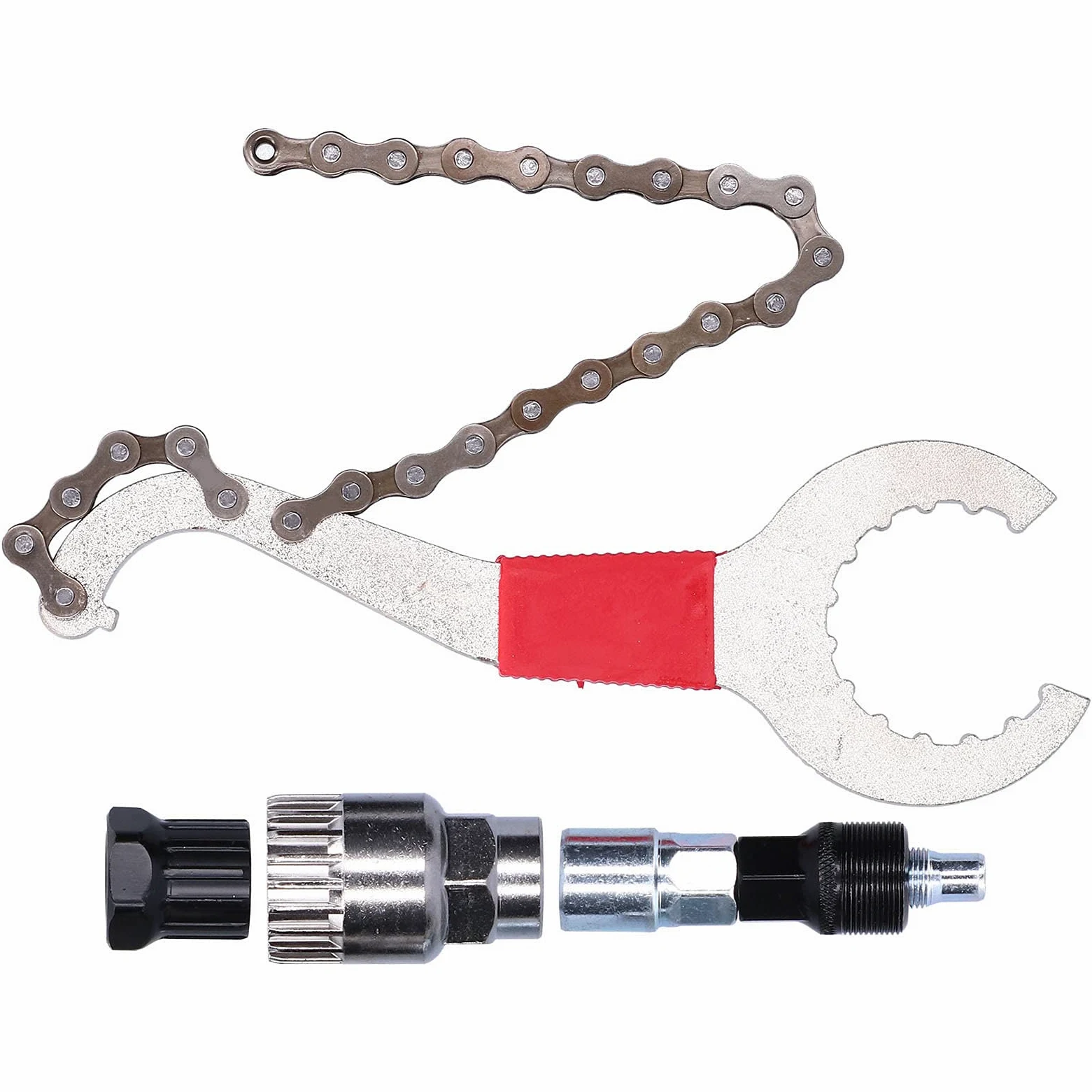 Herramienta para anillo de bloqueo de cassette, herramienta para quitar ruedas, herramienta para cadena de bicicleta, látigo de cadena, piñón, kit de reparación de bicicletas 3 en 1, herramienta par
