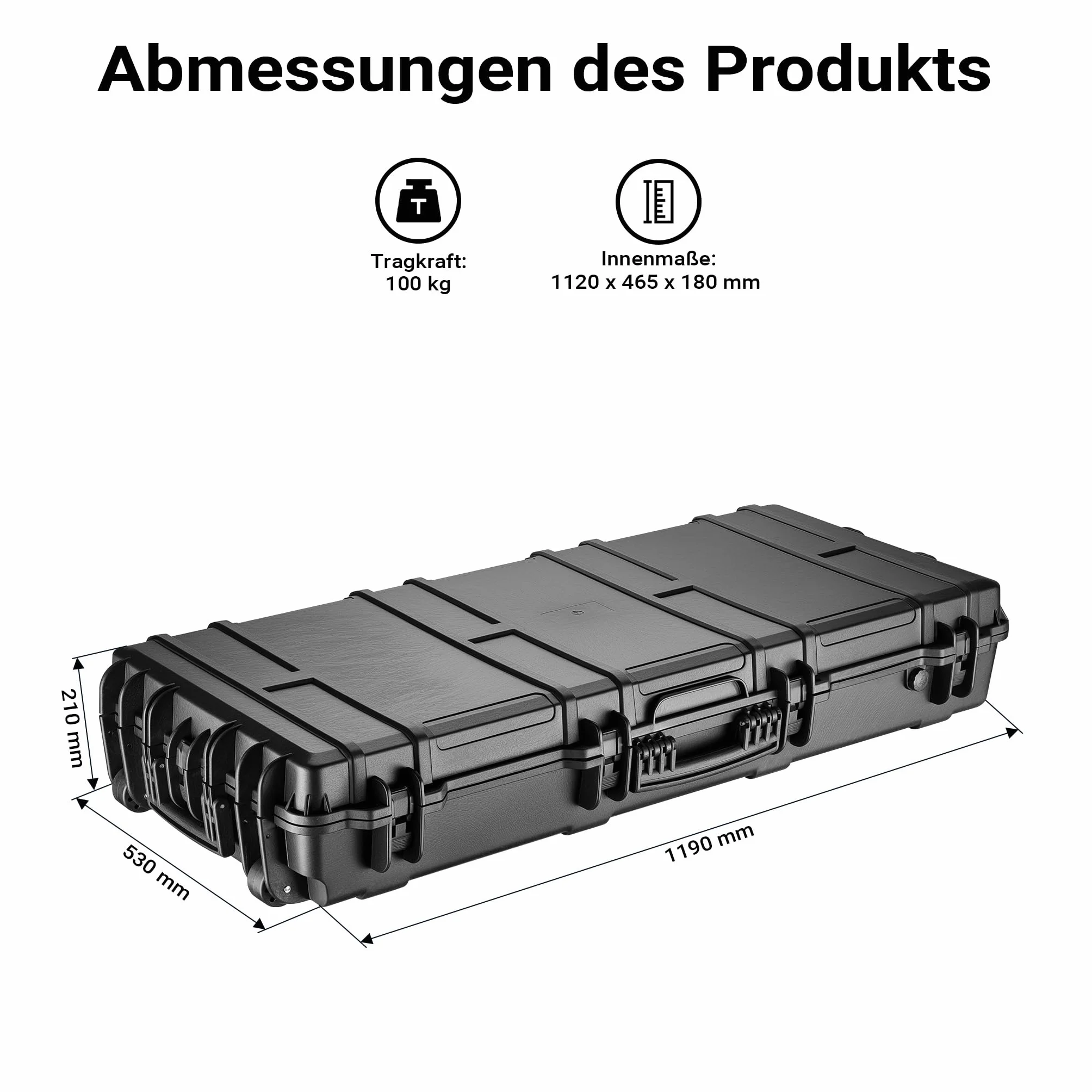WilTec Maletín rígido 119x53x21 cm para Armas largas y Arco Impermeable IP67 con Espuma Interior PP+Fibra de Vidrio Estuche Resistente para Armas largas, Caza y arquería