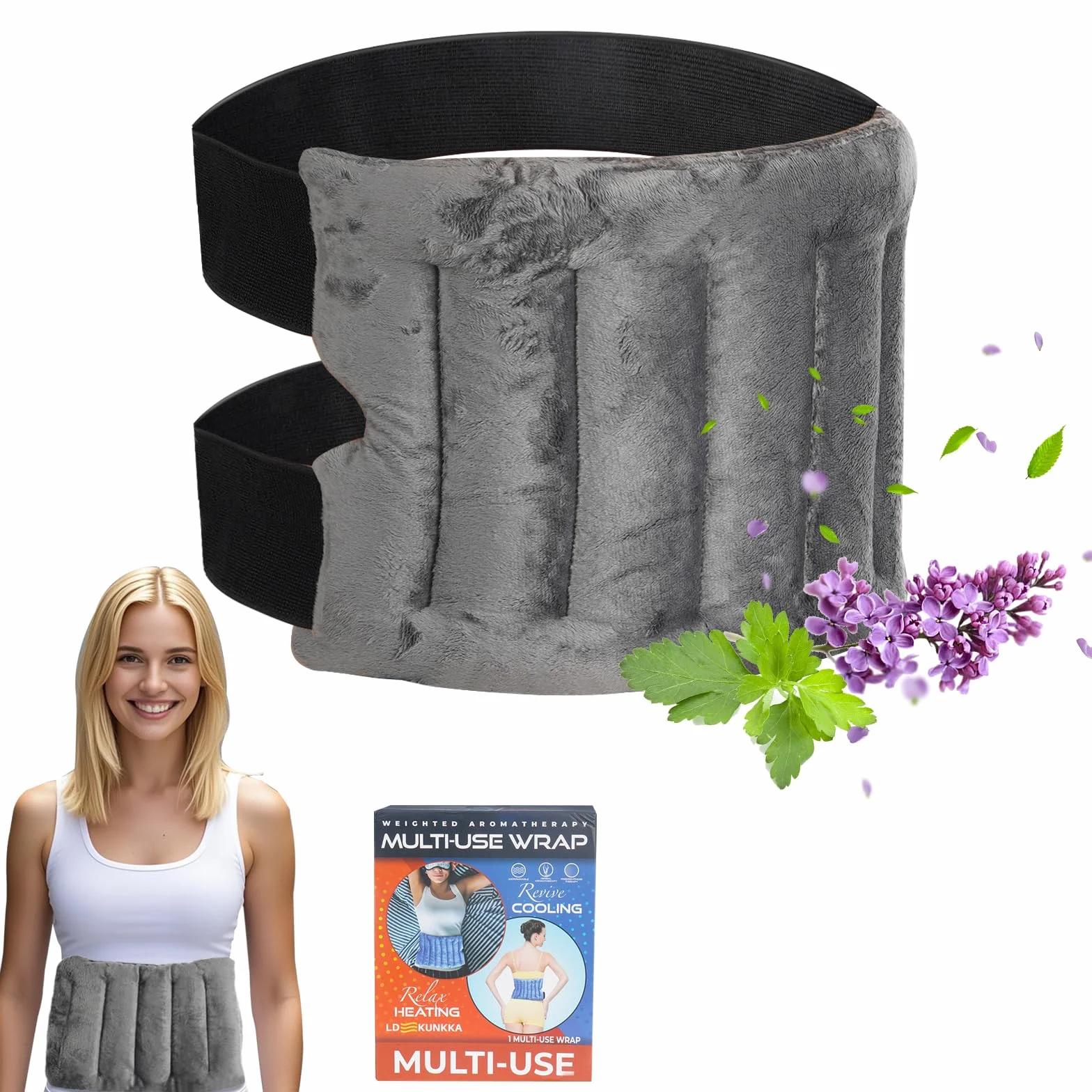 Almohada caliente microondas semillas lavanda hierbas naturales alivio dolor gris