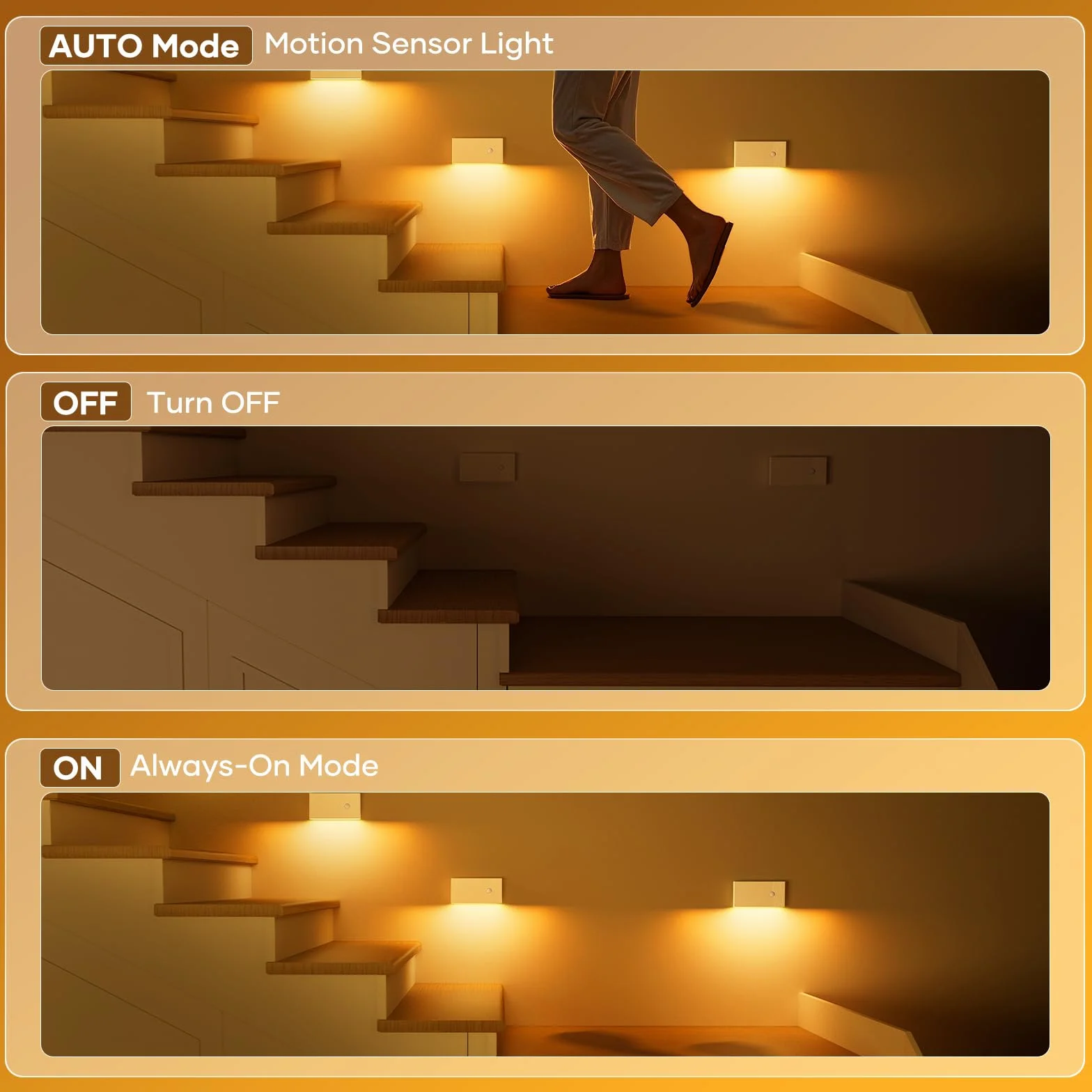 Luz Nocturna con Sensor de Movimiento, 4 Piezas Recargable LED, 3 Modos, Blanco