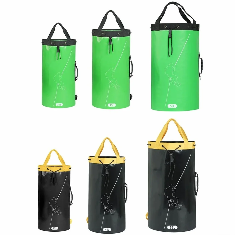 Bolsa de cuerda de 30L/45L/55L de capacidad para senderismo y espeleología, hecha de material impermeable y resistente al desgaste (45L negro)