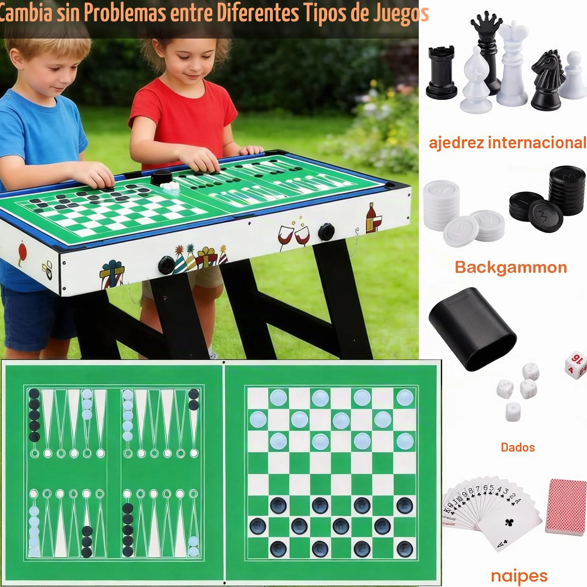 OYE Juego de mesa plegable 8 en 1 de 4 pies tablero de fibra de densidad media