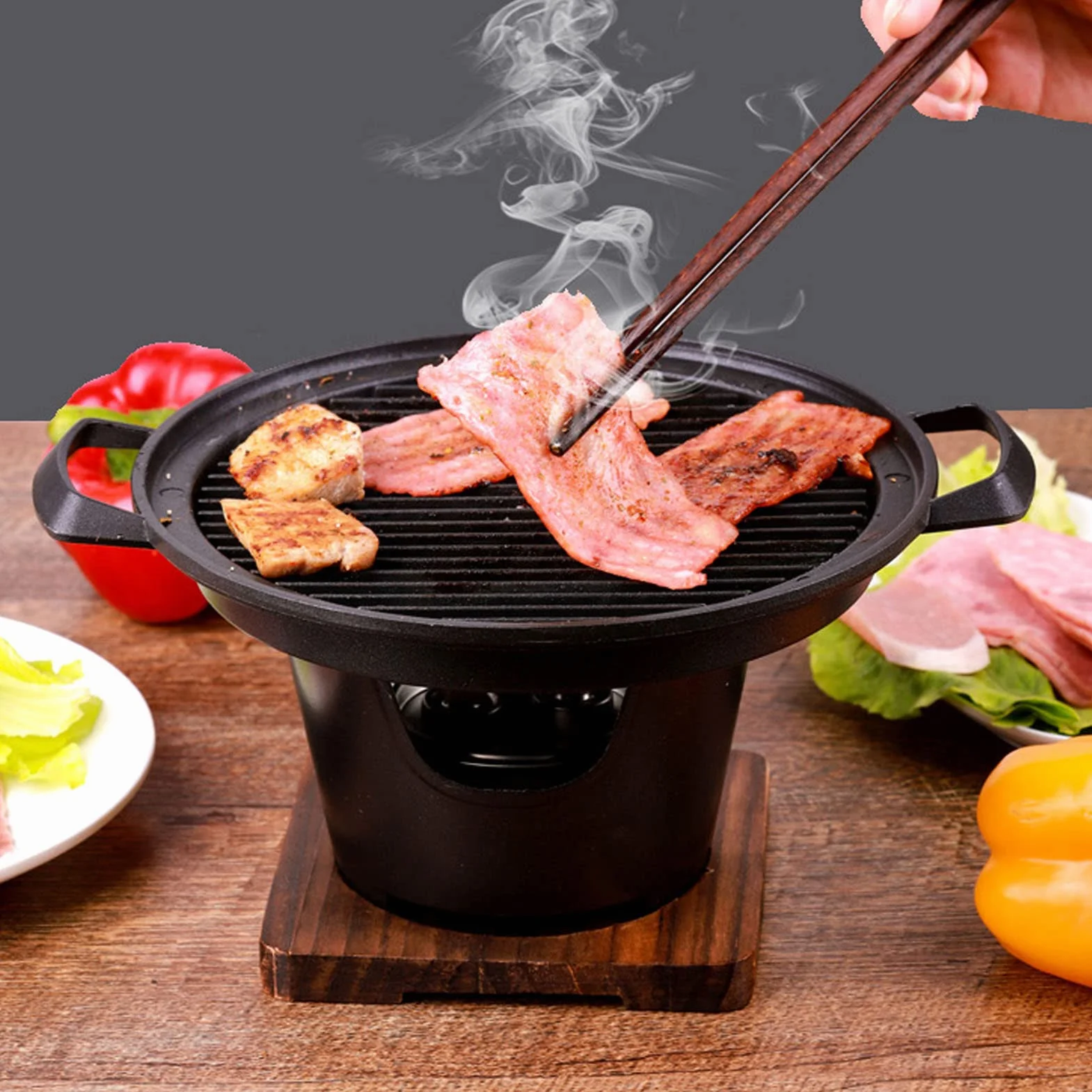 Parrilla portátil de carbón para interiores sin humo, barbacoa de mesa para picnic en casa y camping, equipo compacto de cocina al aire libre