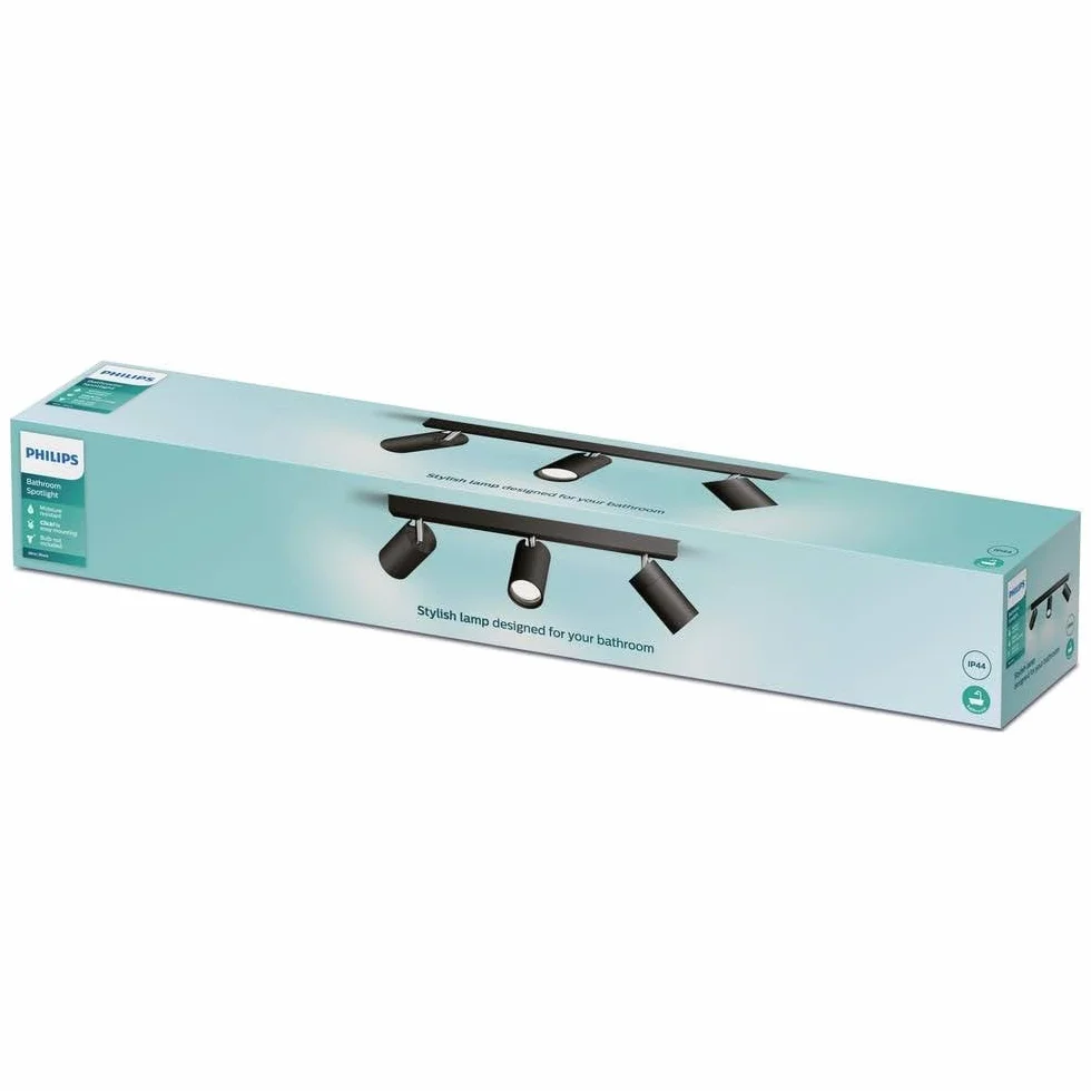Philips Idris Foco de Baño 3 Luces GU10 IP44 Negro Resistente al Agua