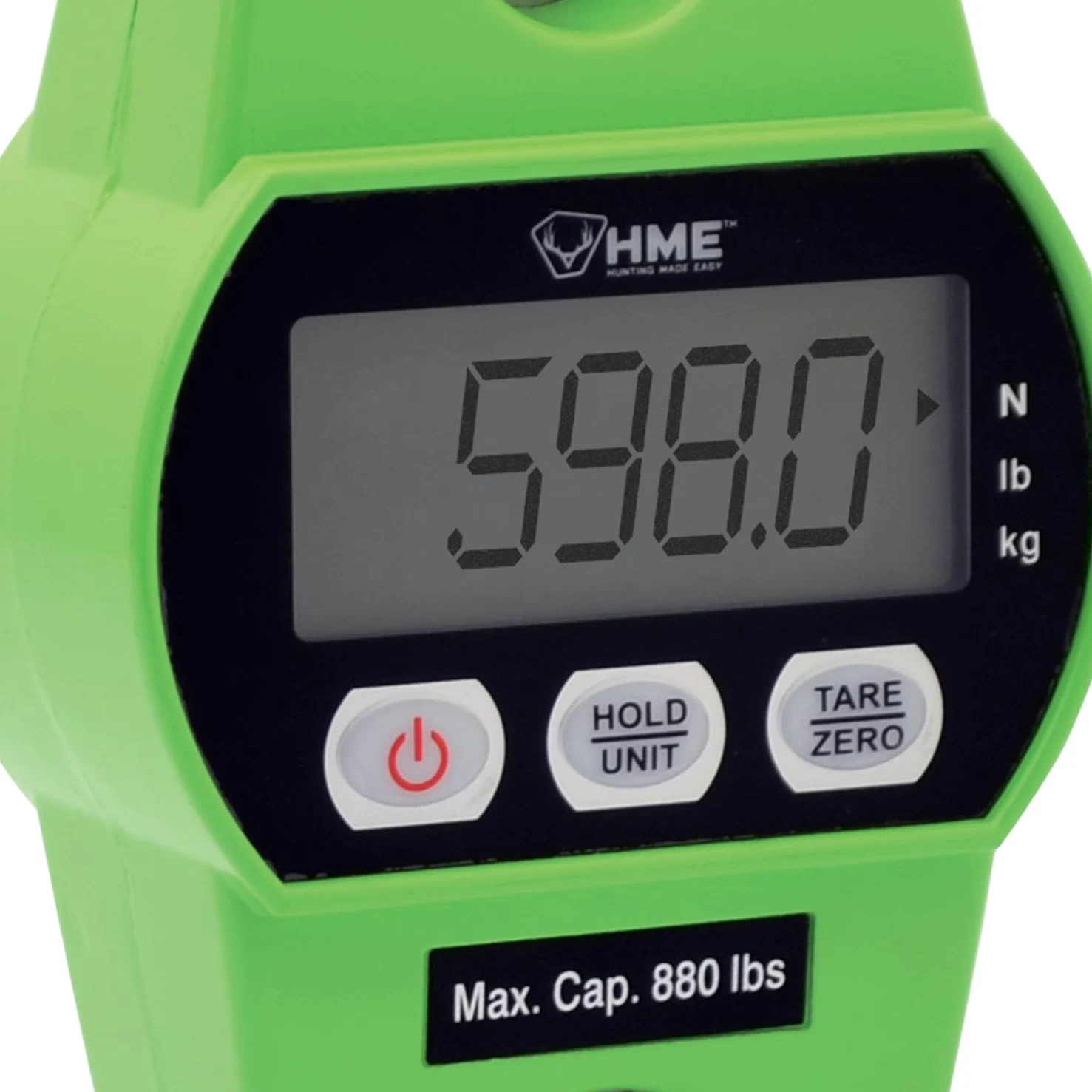 HME Báscula colgante digital de caza duradera y versátil con función de tara, peso máximo de 400 kg, 2 baterías incluidas, gancho de hierro, función de modo N/lb/kg