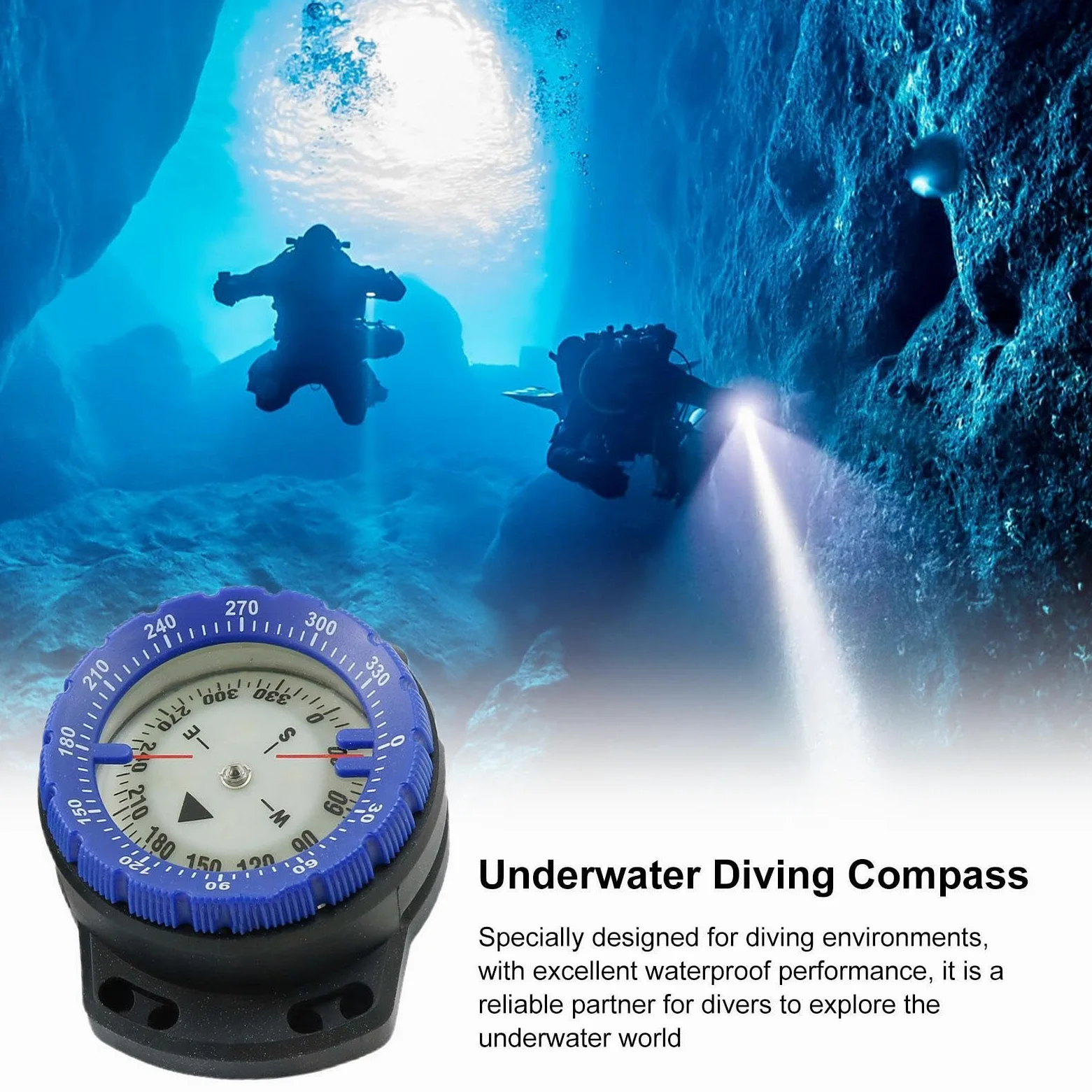Brújula de buceo – Brújula impermeable subacuática con cuerda | Brújula de cuerda elástica de 50 m | Brújula brillante para deportes acuáticos con ventana lateral | Accesorios de buceo