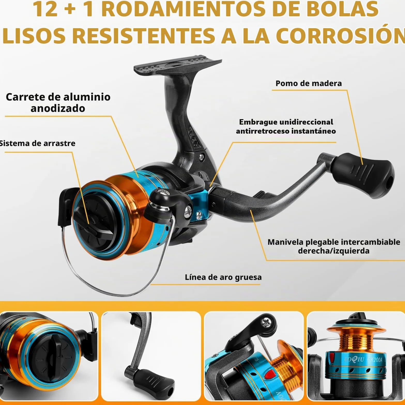 Ertisa Caña de pescar Spinning, 2,1 m de fibra de carbono, cañas de pescar telescópicas, set combinado caña de spinning y carrete de pesca cebo de pesca, kit de bolsa de transporte para mar y agua
