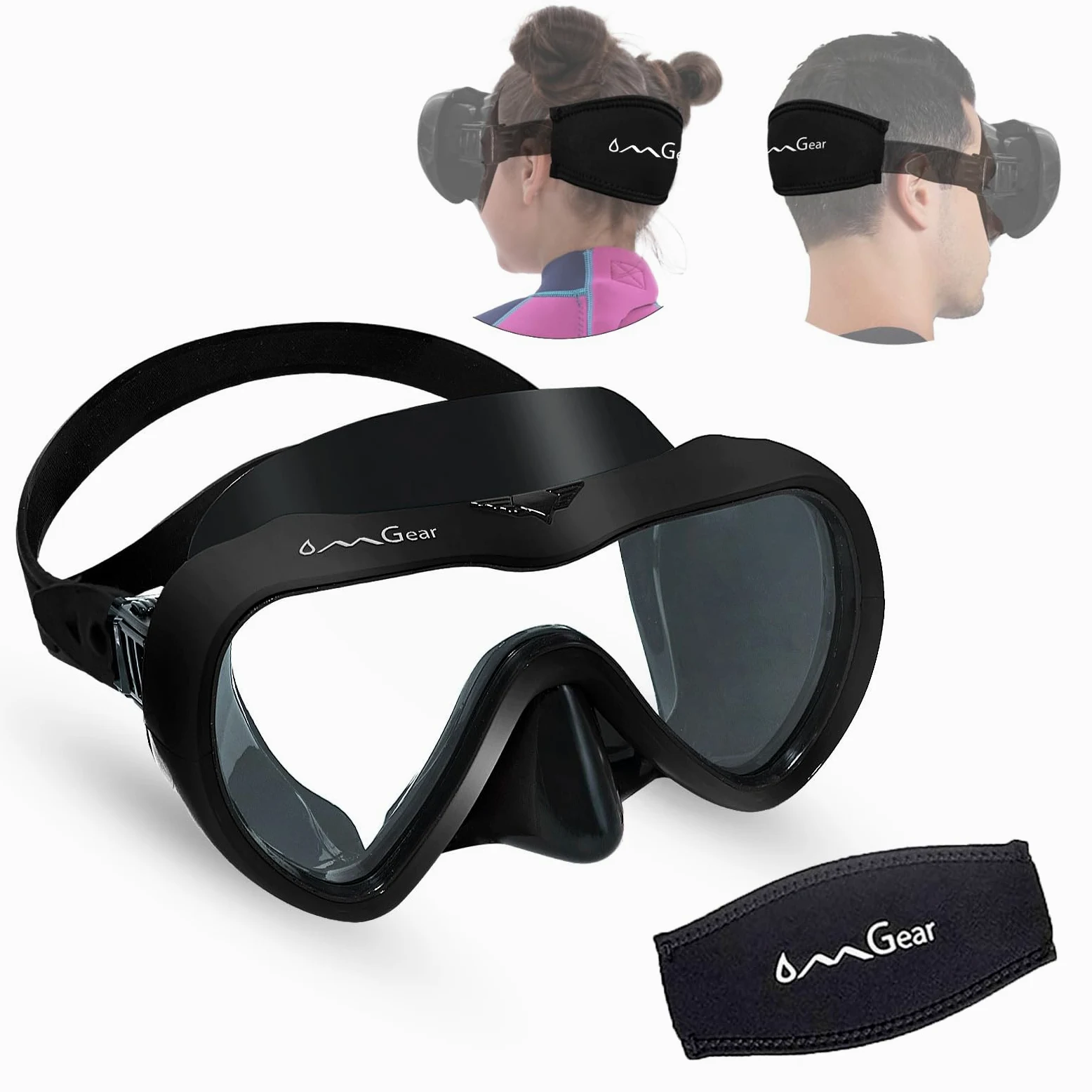 OMGear Máscara de buceo, equipo de esnórquel, máscara de esnórquel para niños y adultos, gafas de natación de silicona con cubierta de nariz para buceo, pesca submarina, correa de neopreno resistente