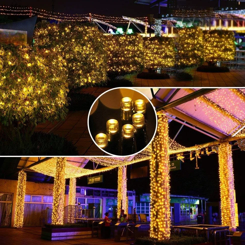 Guirlanda Solar para Exteriores 12m 100 Led Resistente a la Intemperie 8 Modos Impermeable Blanco Cálido