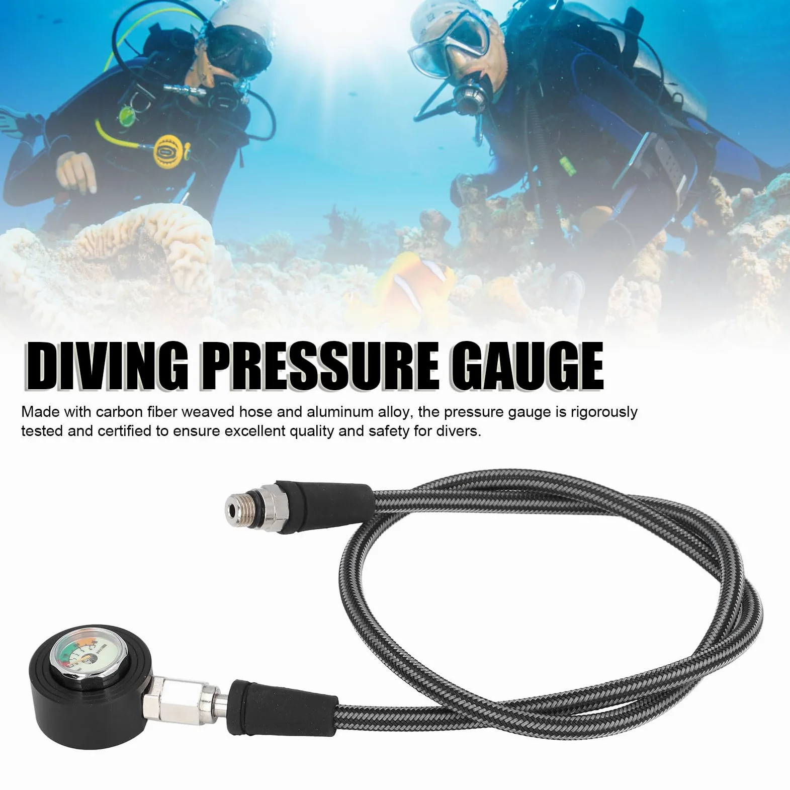 Manómetro de Buceo con rotación de 360 ​​Grados, manómetro Sumergible Luminoso de aleación de Aluminio, manómetro de Manguera de Buceo multifunción con Manguera de presión