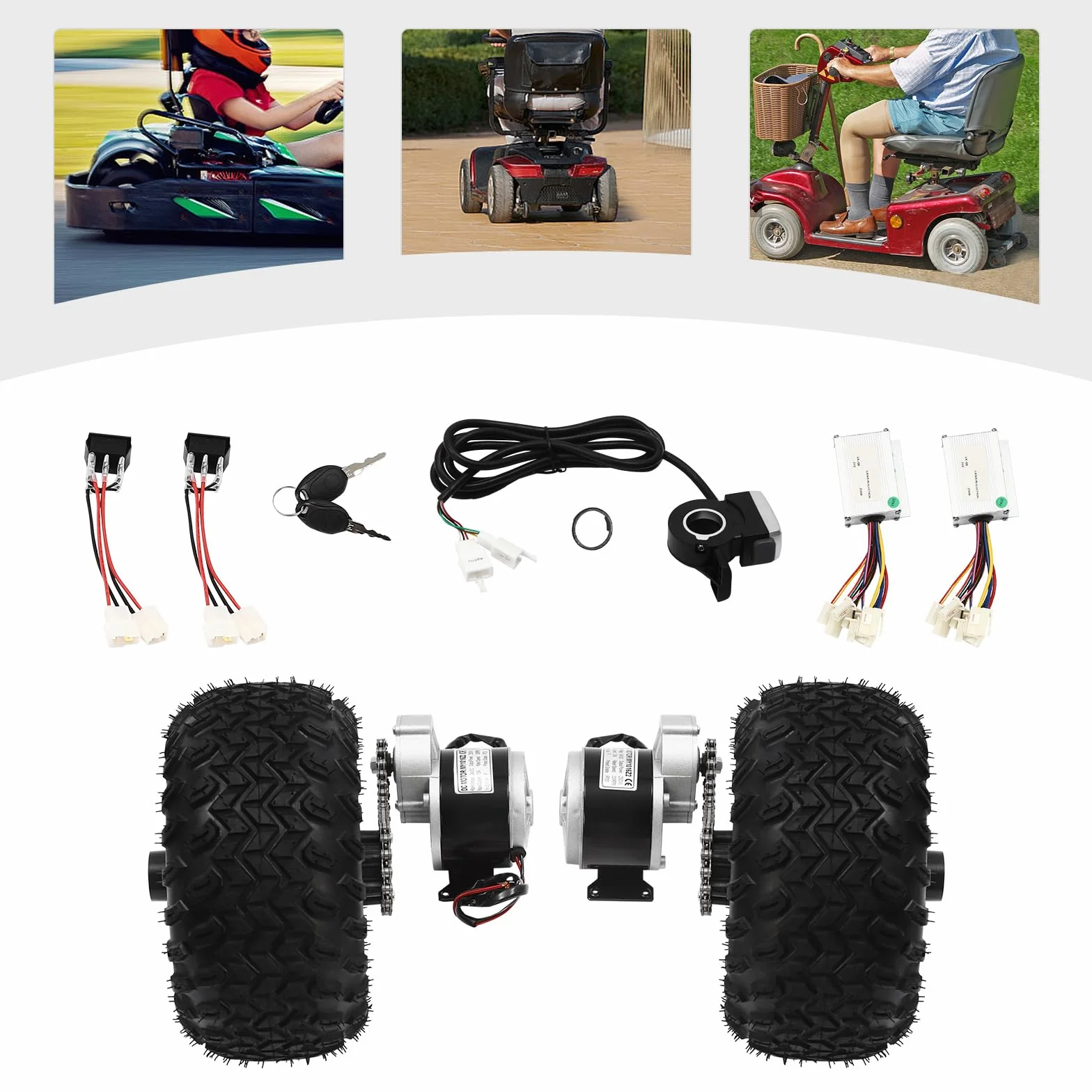 Kit de conversión de motor eléctrico 24 V 250 W para scooter de movilidad y rueda de accionamiento con 2 ruedas con acelerador de pulgar, marcha atrás para rutas al aire libre