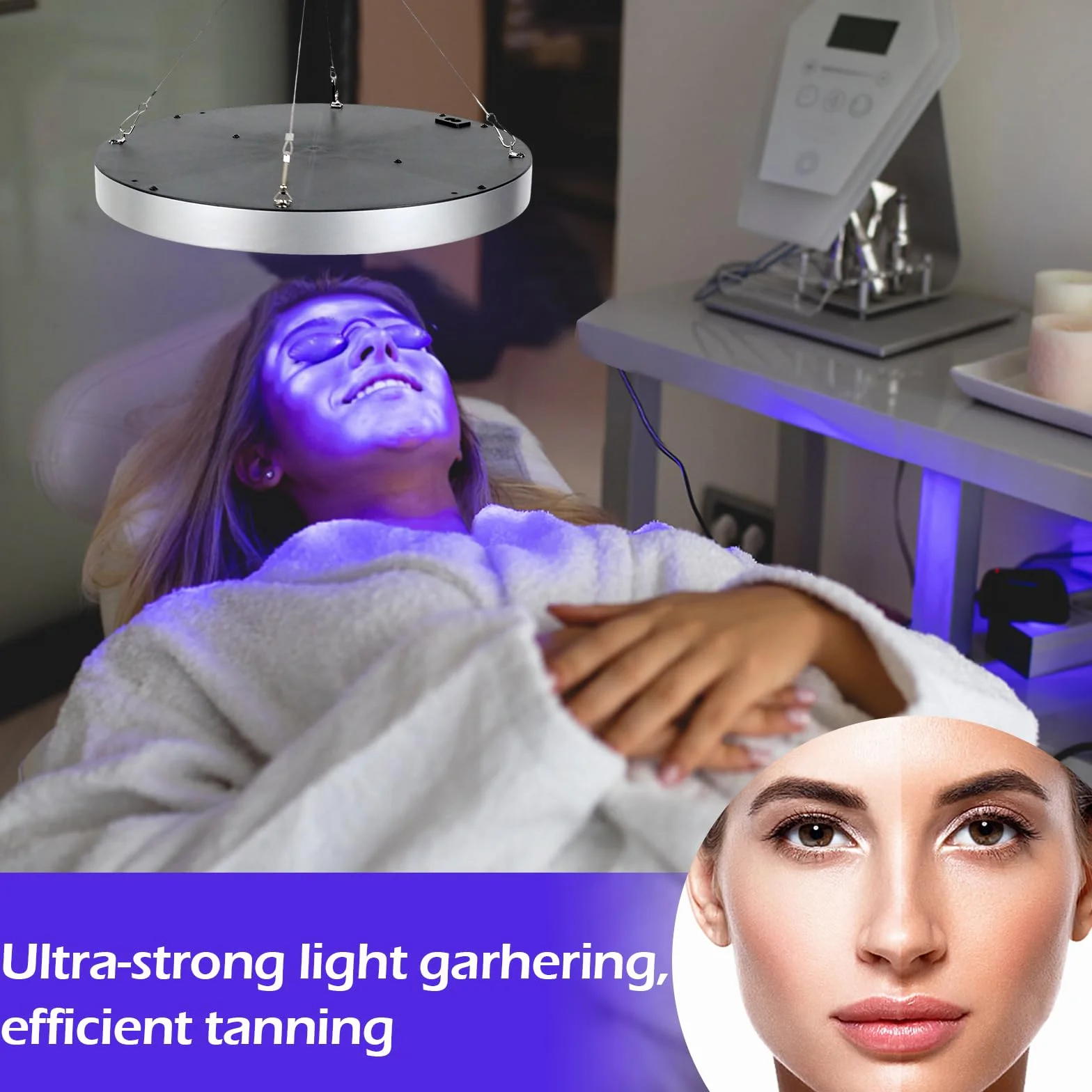 Solarium para el hogar lámpara de bronceado 250 LED 50 W bronceador facial cuerpo y cara plata con gancho