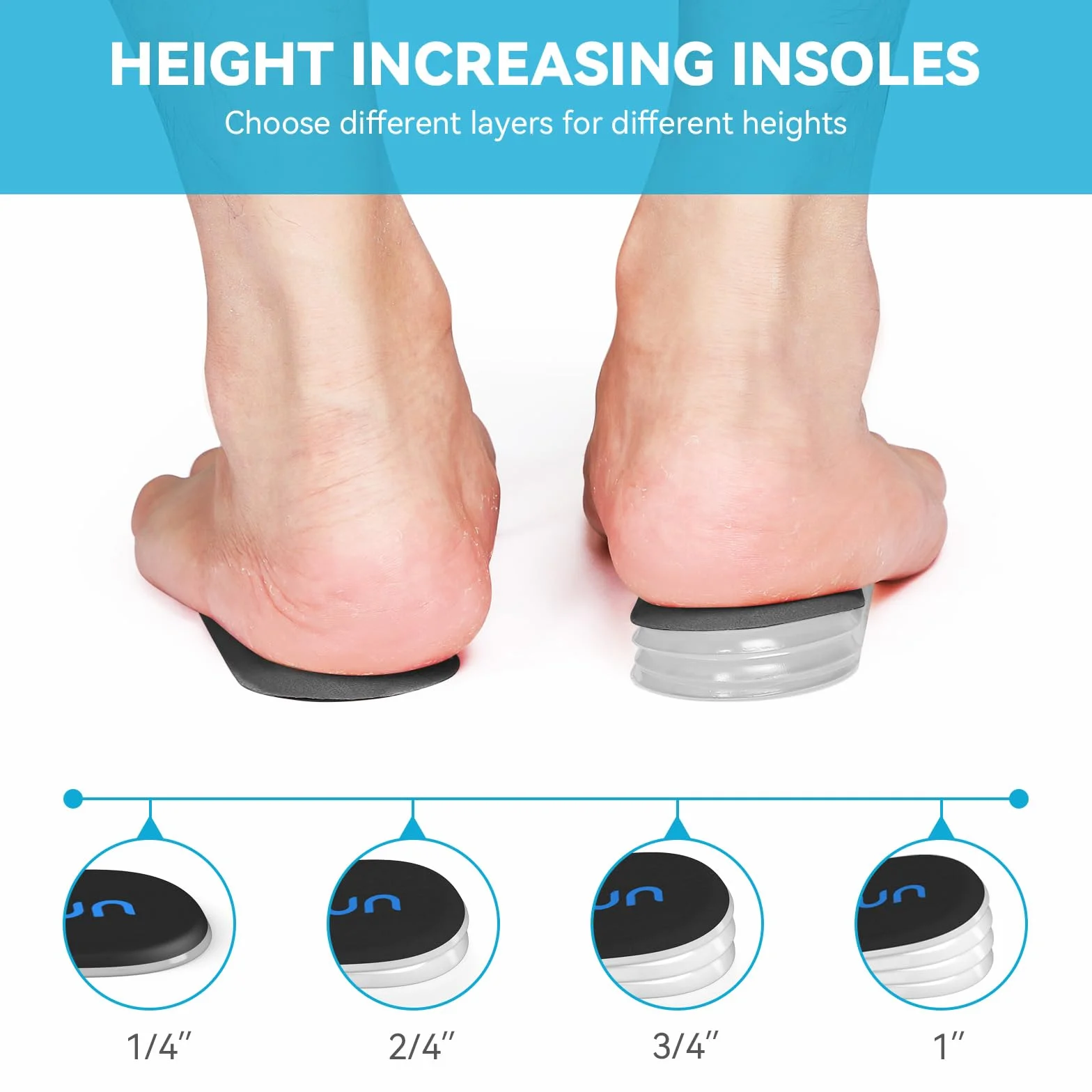 Sumifun Elevador de talón ortopédico ajustable 4 capas de gel 1 pulgada para mujeres con piernas desiguales