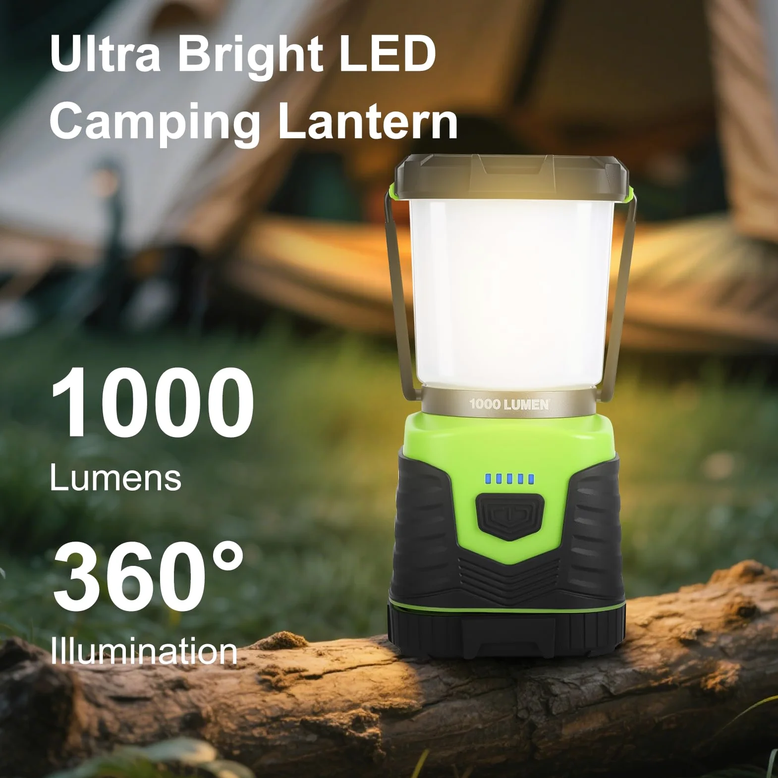 Linterna LED de camping, 1000 lúmenes, 4 modos de luz, funciona con pilas, IPX4 impermeable, linterna de emergencia regulable con indicador de batería para acampar al aire libre, senderismo