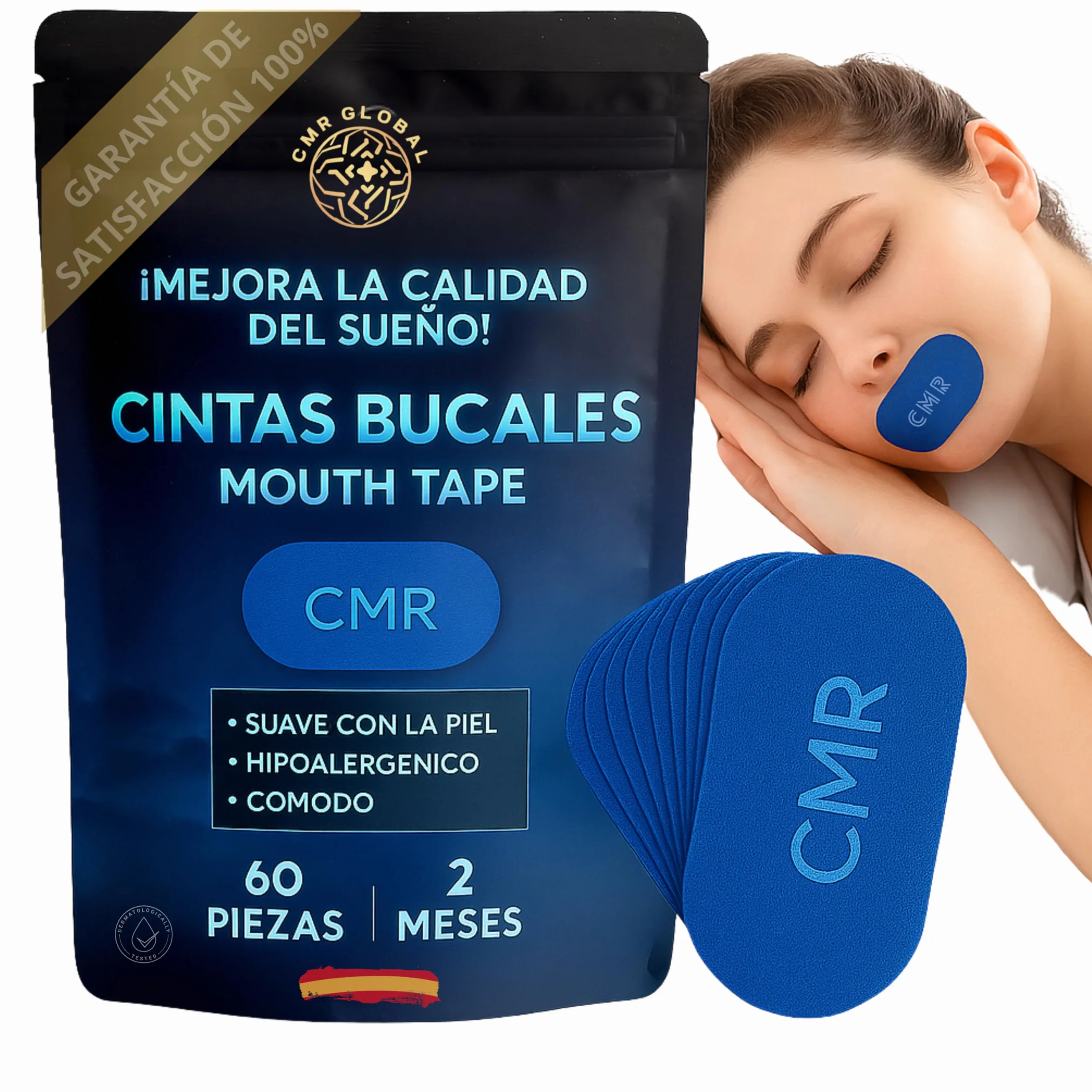 Mouth Tape Pack Premium para Dormir Antirronquidos 60 Tiras Bucales Cinta Mejora Respiración