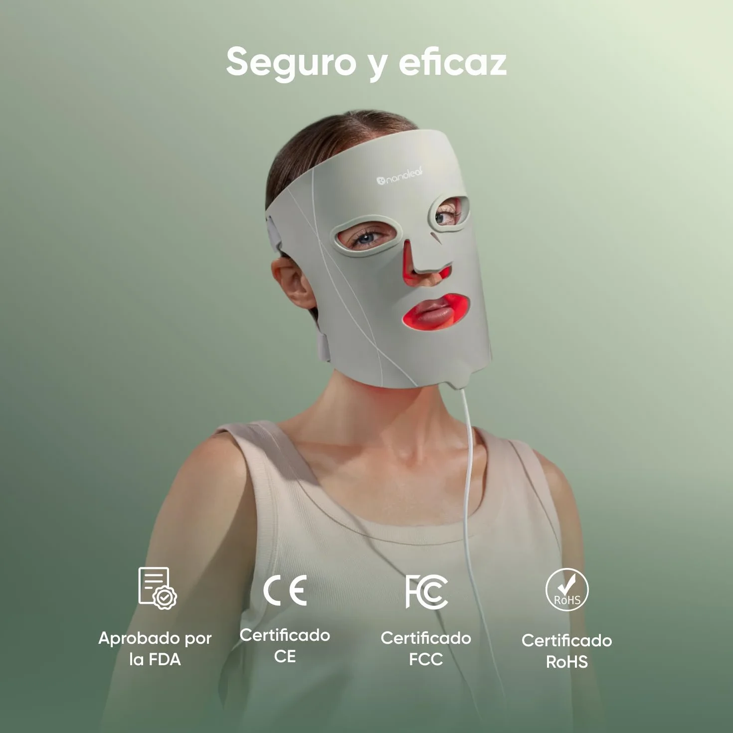 Nanoleaf Máscara LED Facial Terapia 7 Modos Luz Roja NIR Silicona Suave Fototerapia Recargable