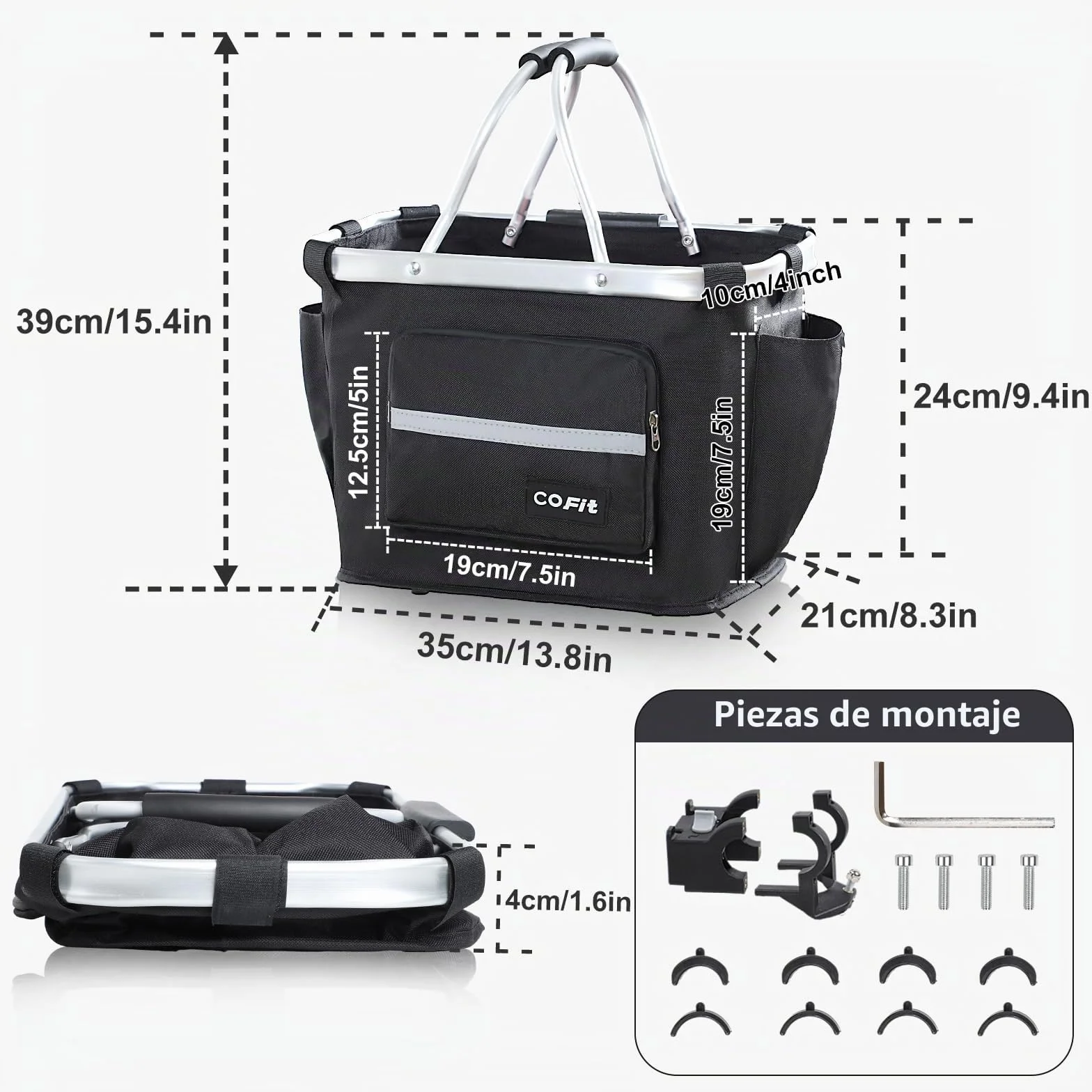 COFIT Canasta de Bicicleta Plegable, Canasta de Manillar de Bicicleta Multiusos Extraíble para Porta Mascotas, Bolsa de Compras, Bolsa de Viaje, Camping al Aire Libre