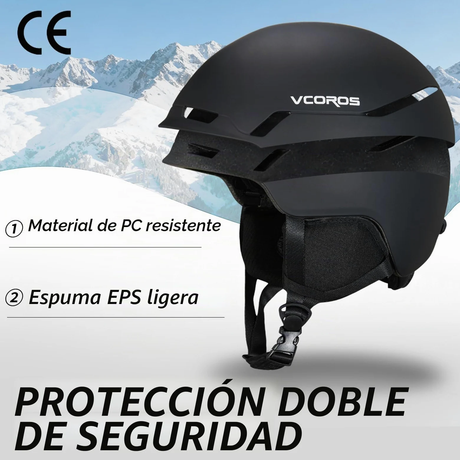 VCOROS Casco de Esquí Kit con Gafas de Esquí Capucha DXH816 para Esquí | Casco de Snowboard mit Orejeras Extraíbles para Hombre Mujer Talla Ajustable Transpirable UV Sistema de Ventilac