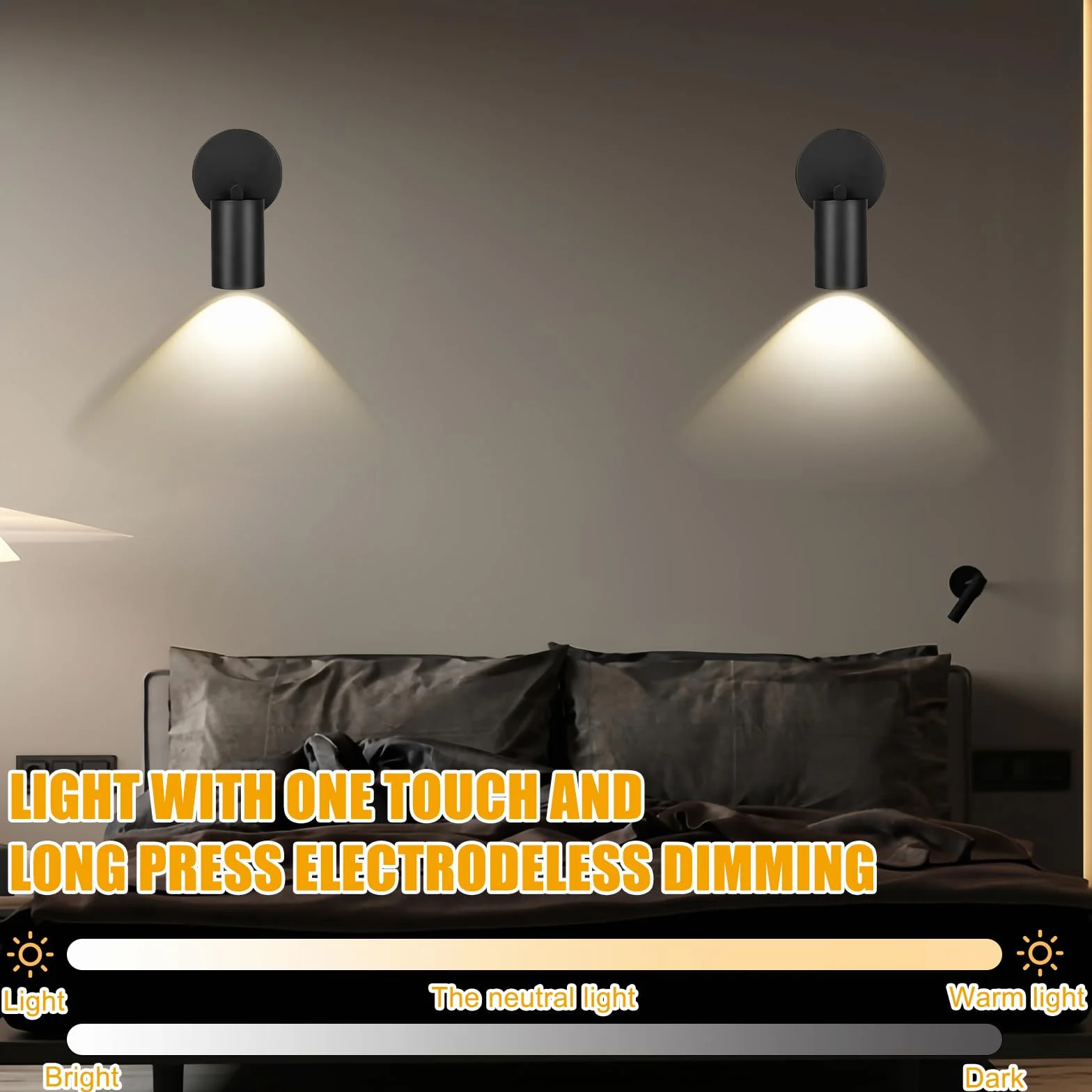 Foco LED con Mando a Distancia, Lámpara de Pared Recargable USB, 3 Temperaturas de Color, Regulable, Inalámbrica, Temporización, para Plantas