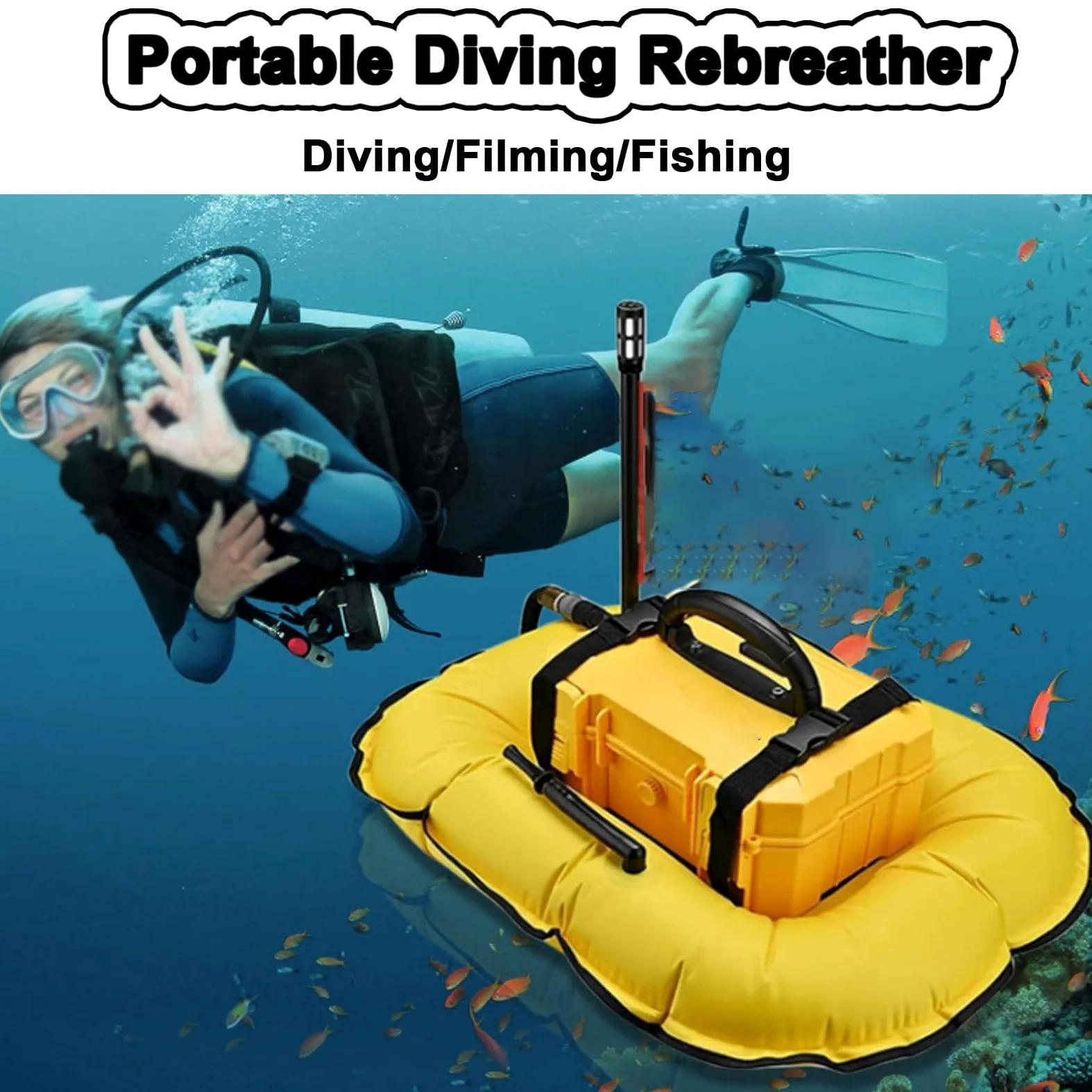 Ventilador de buceo portátil, refrigeración por agua de circulación inalámbrica, ventilador de buceo recargable, profundidad máxima 10/15 m, uso bajo el agua