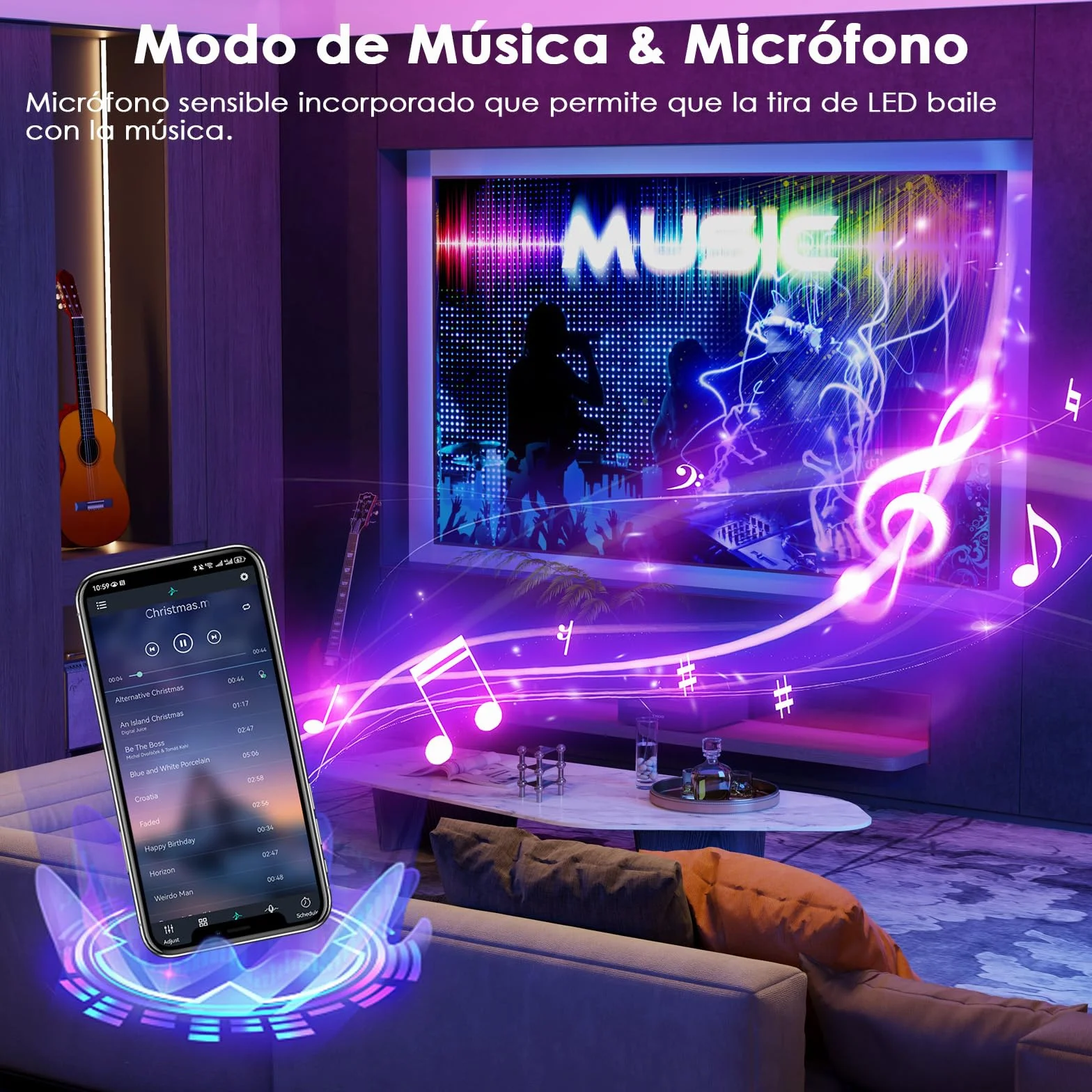 HOVVIDA Tira LED 5M 30 LED/Metro 24V RGB Luces LED APP Mando a distancia Modo de Música