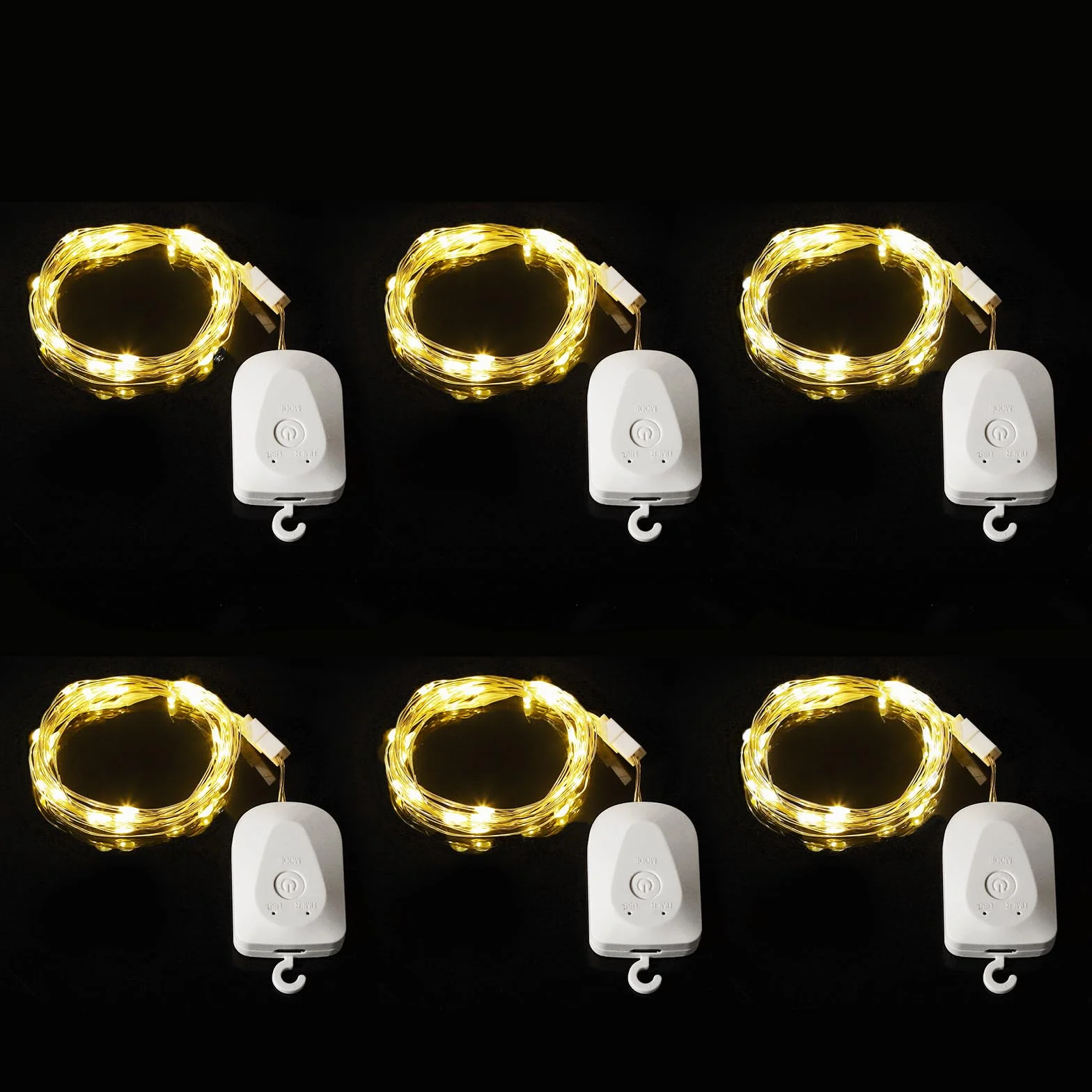 Yizhet Guirnalda Luces Recargable 6 Piezas 3m 30 Led Blanca Cálida IP65 Impermeable con Temporizador