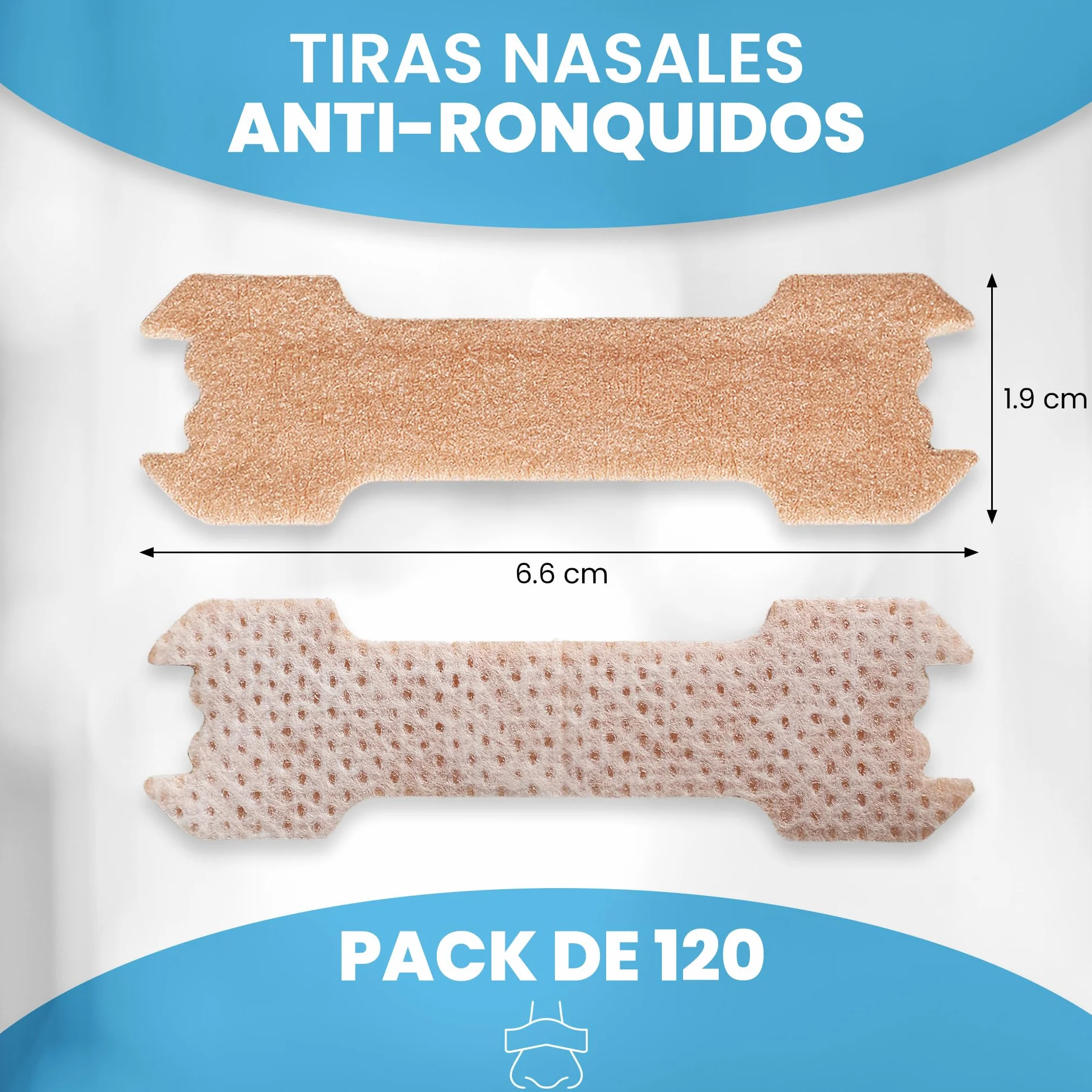 Tiras Nasales Antironquidos Extra Fuertes 120 Unidades 19x66mm Adhesivas