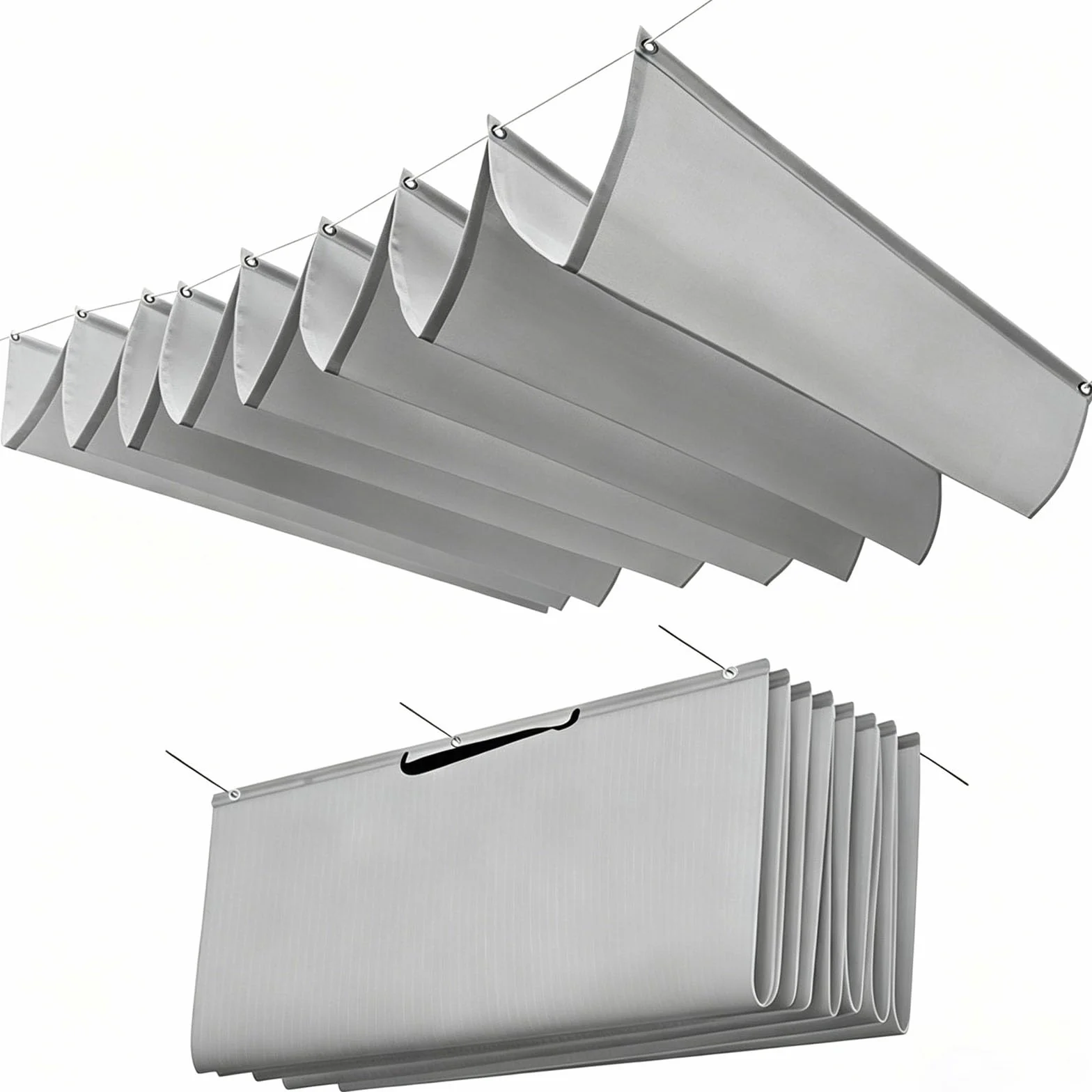 Toldo Retráctil de Onda, Vela de Sombra, Protección Solar, Resistente al Agua, Pérgola para Terrazas y Jardines - Gris Claro 100x500cm