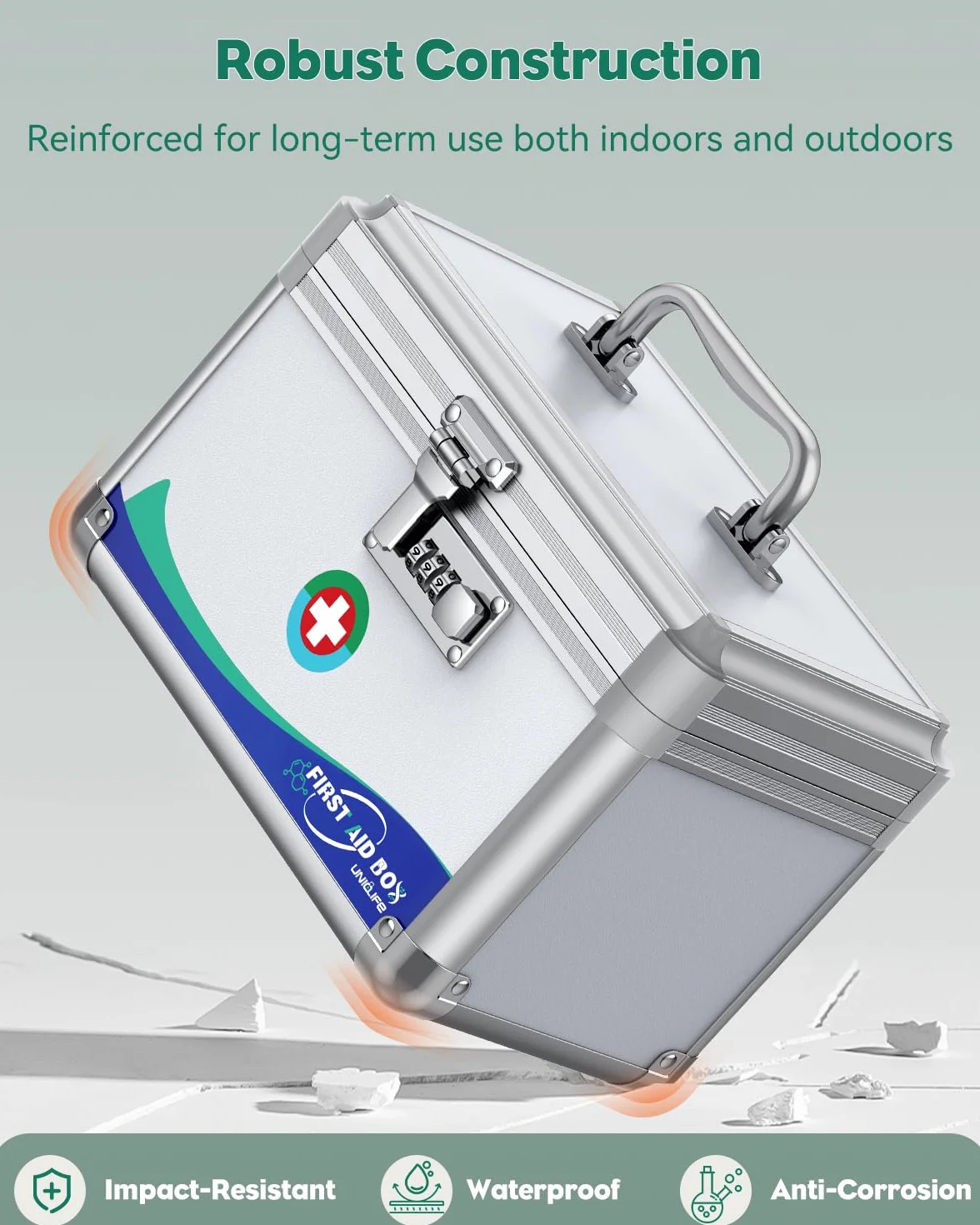 Uniclife Caja de Seguridad para Medicinas Metal con Cerradura de Combinación y Mango Portátil 10" x 6" x 6.5"